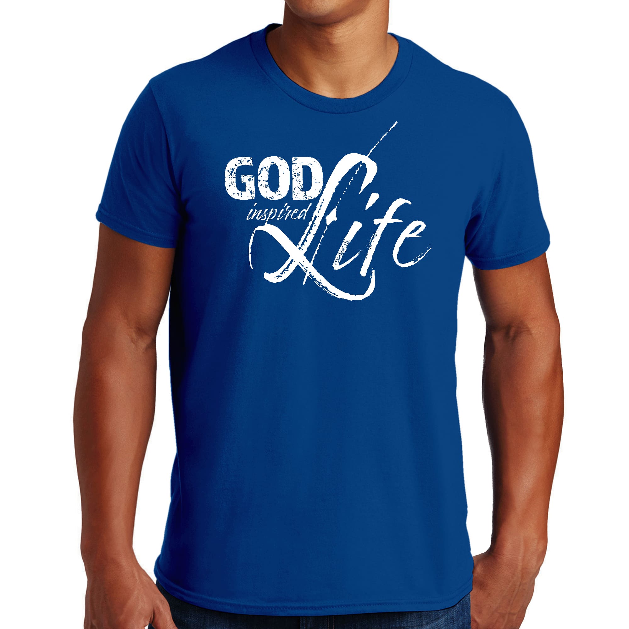 Men's Graphic T-shirt featuring God Inspired Life inspirational quote print, made from soft preshrunk cotton with a classic fit.