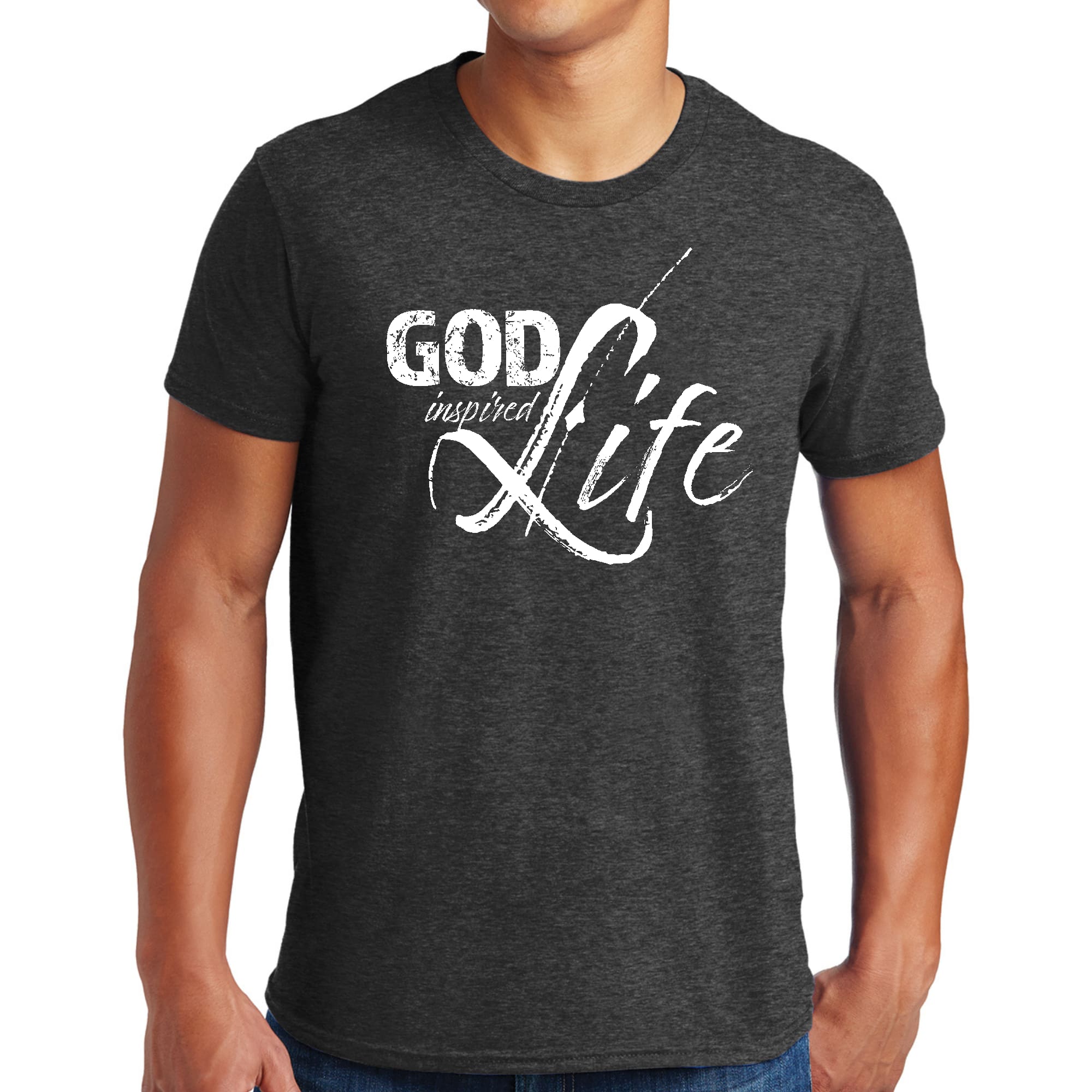 Men's Graphic T-shirt featuring God Inspired Life inspirational quote print, made from soft preshrunk cotton with a classic fit.