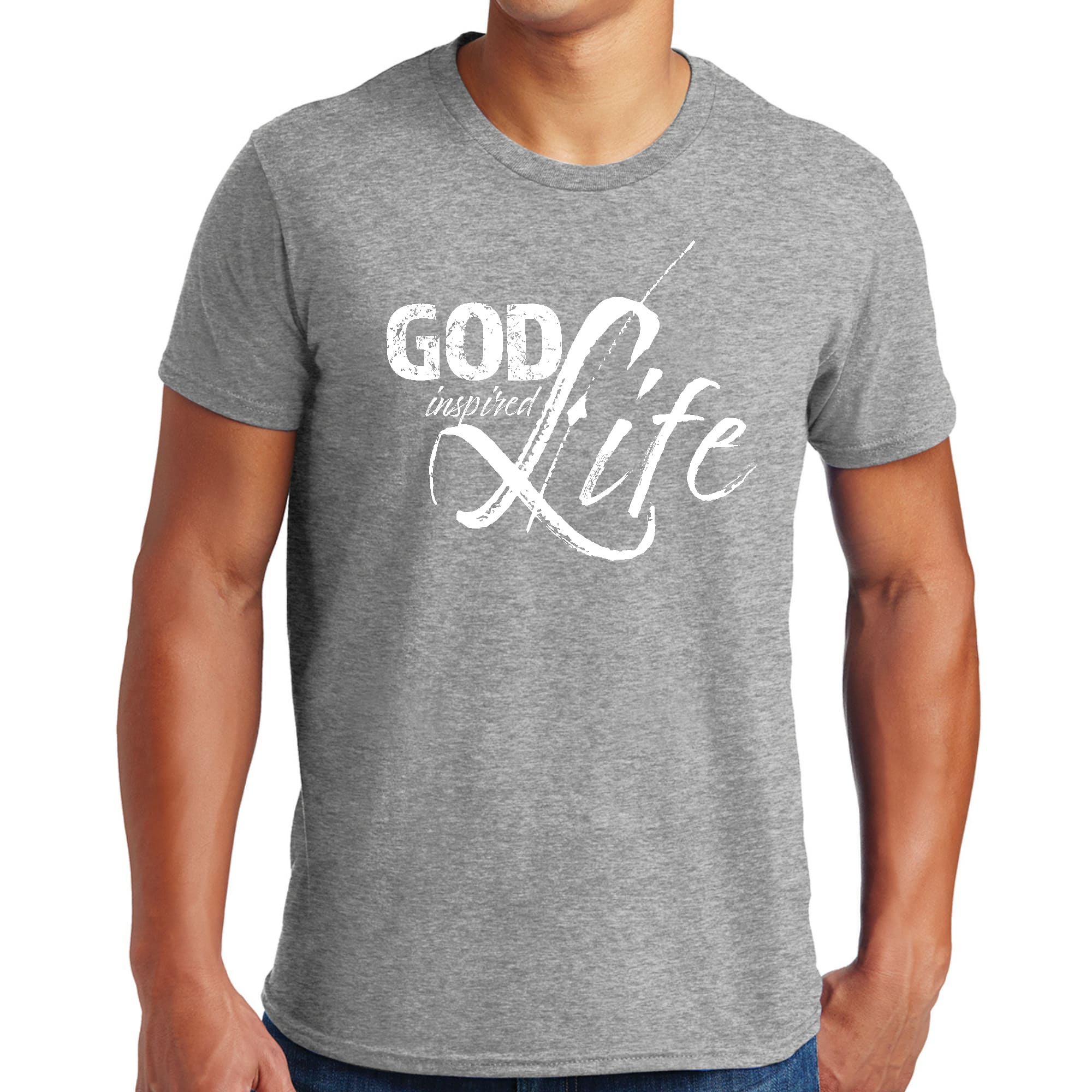 Men's Graphic T-shirt featuring God Inspired Life inspirational quote print, made from soft preshrunk cotton with a classic fit.