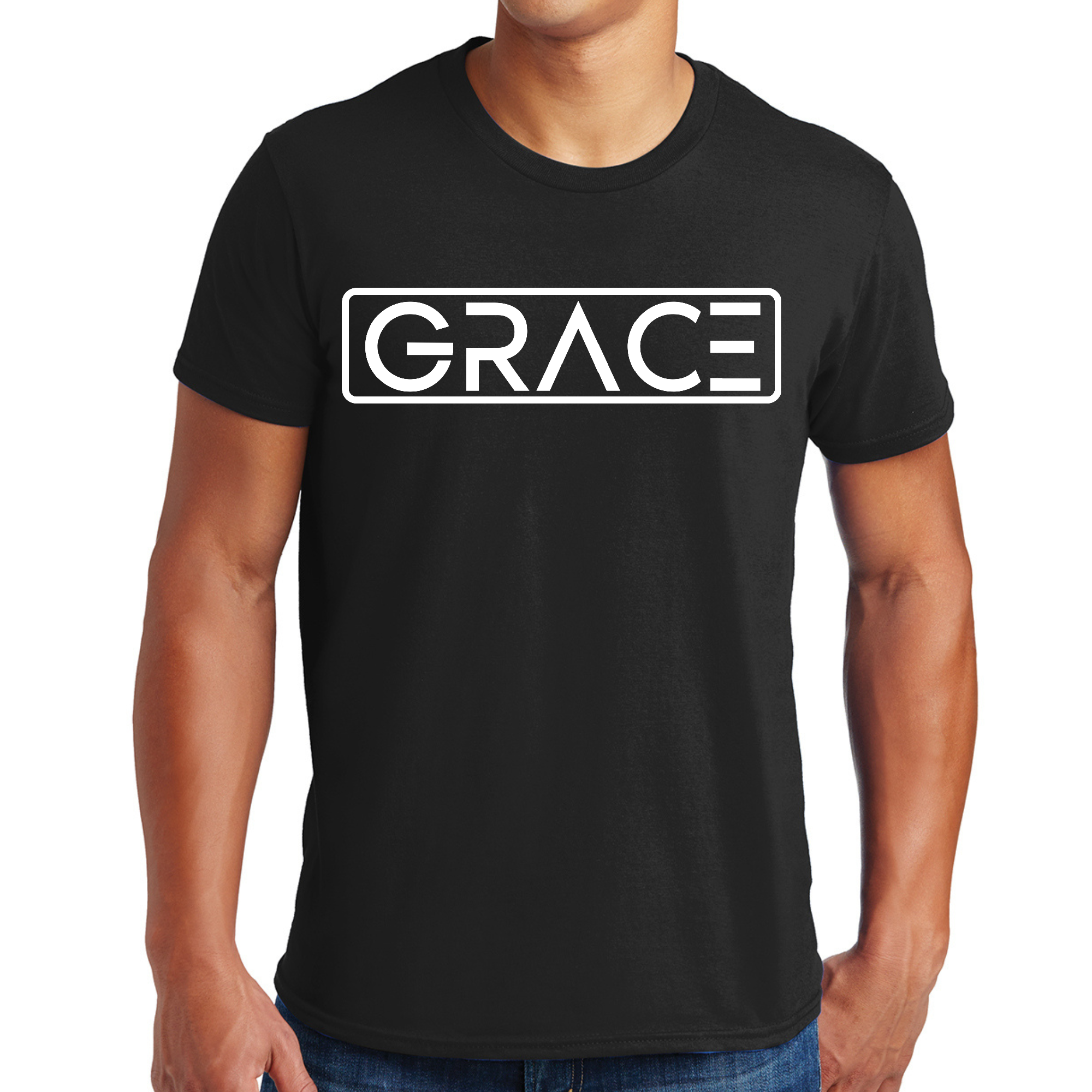 Mens Graphic T-shirt Grace featuring a stylish graphic design, made from soft cotton material, showcasing a comfortable fit.