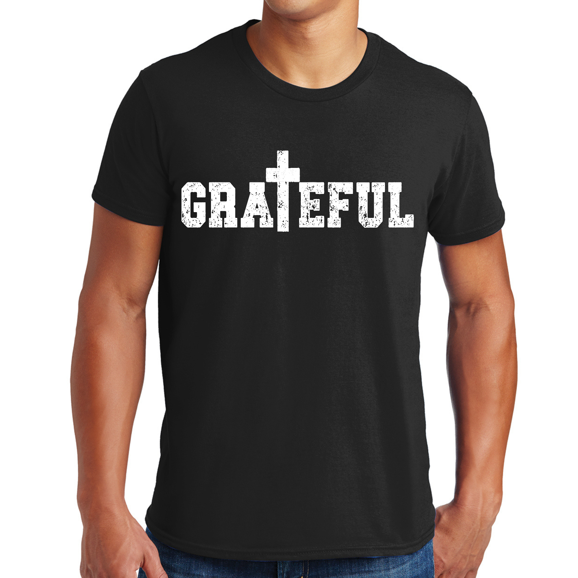 Men's Graphic T-shirt featuring a vibrant Grateful Print, showcasing a stylish design on soft cotton fabric.