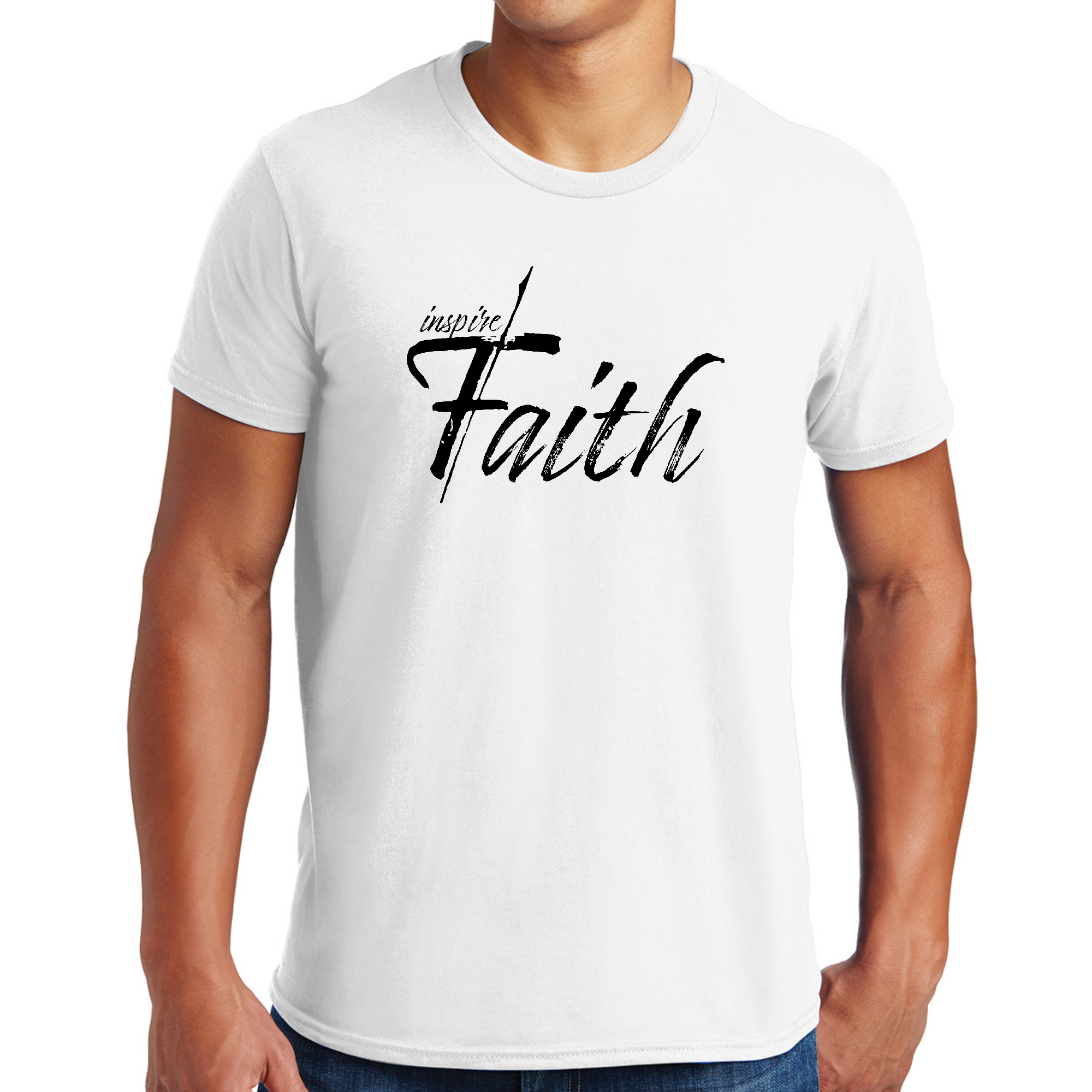 Mens Graphic T-shirt featuring Inspire Faith black print, showcasing unique design and modern style.