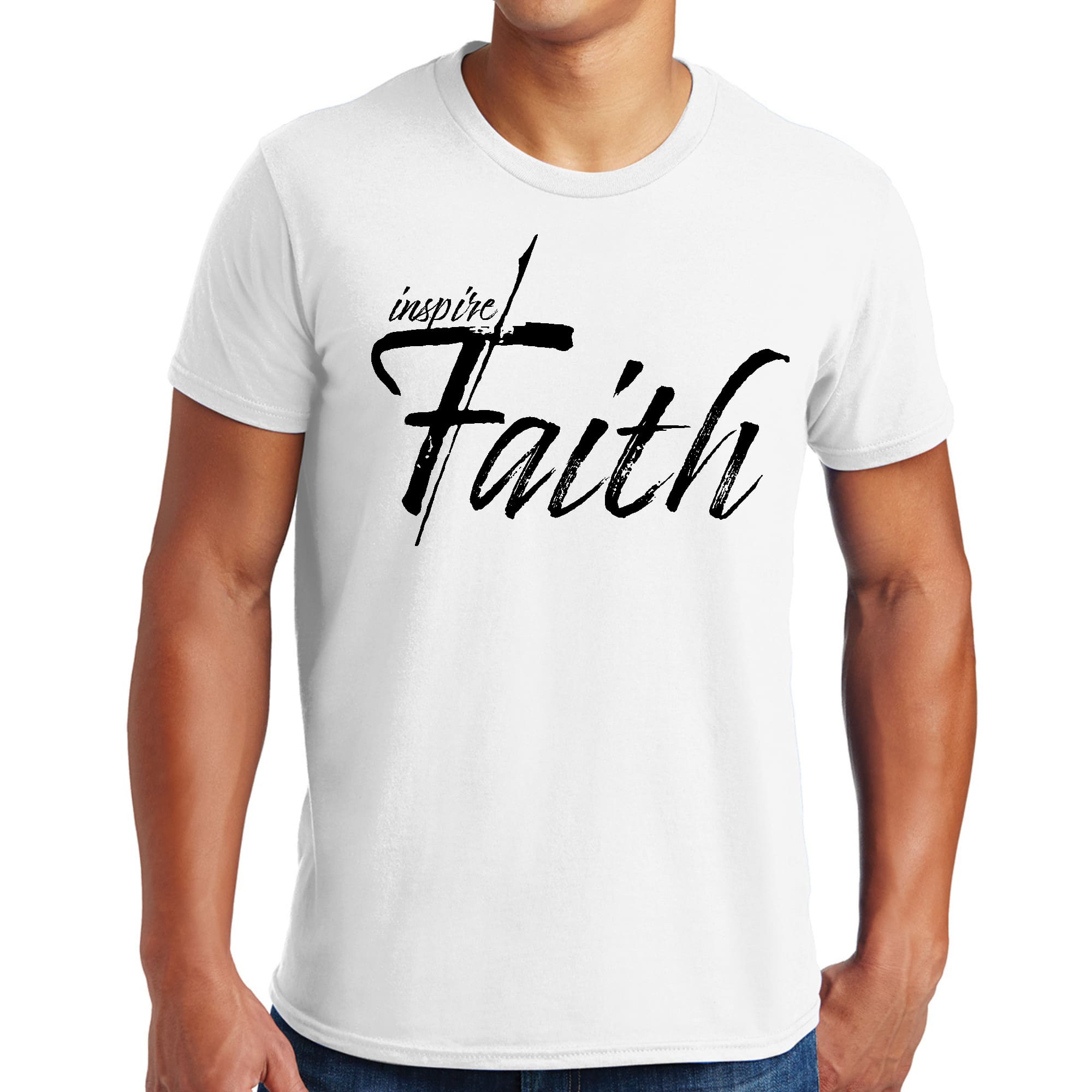 Mens Graphic T-shirt featuring Inspire Faith black print, showcasing unique design and modern style.