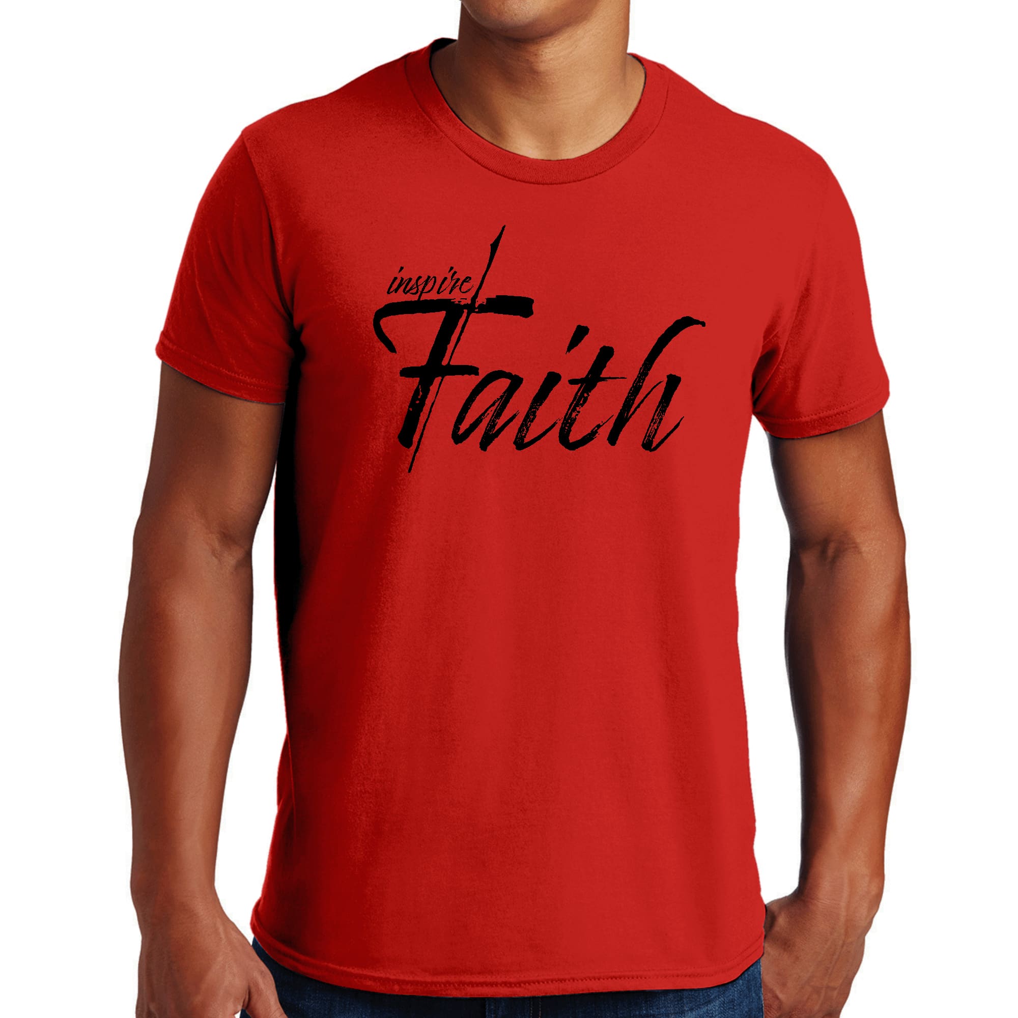 Mens Graphic T-shirt featuring Inspire Faith black print, showcasing unique design and modern style.