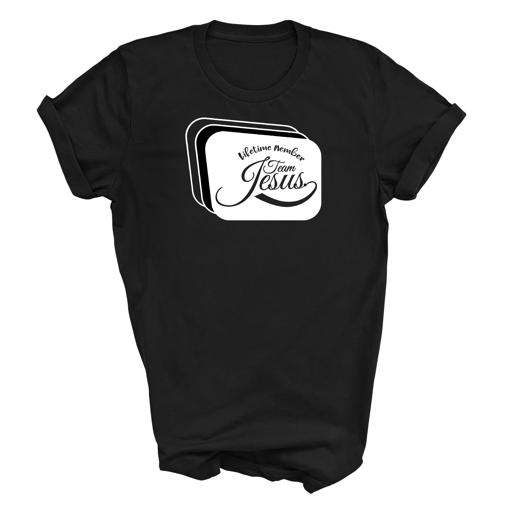 Mens Graphic T-shirt featuring Team Jesus illustration in black and white, made from soft preshrunk cotton, available in sizes S-5XL.