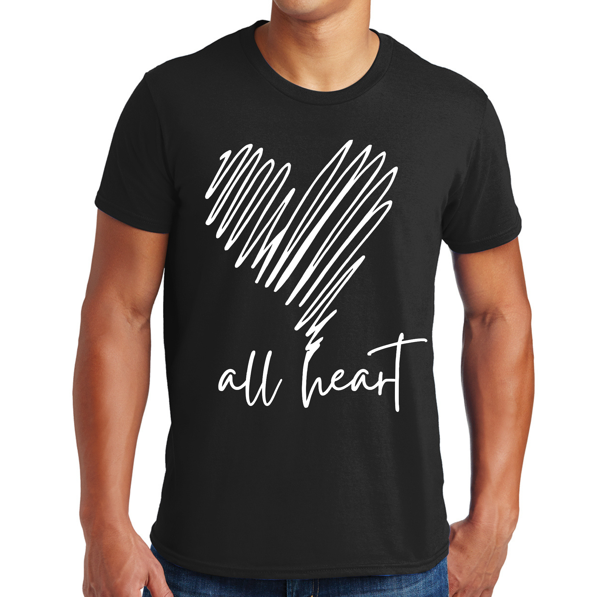 Men's graphic t-shirt featuring 'Say it Soul - All Heart' line art print, showcasing a stylish and comfortable design.