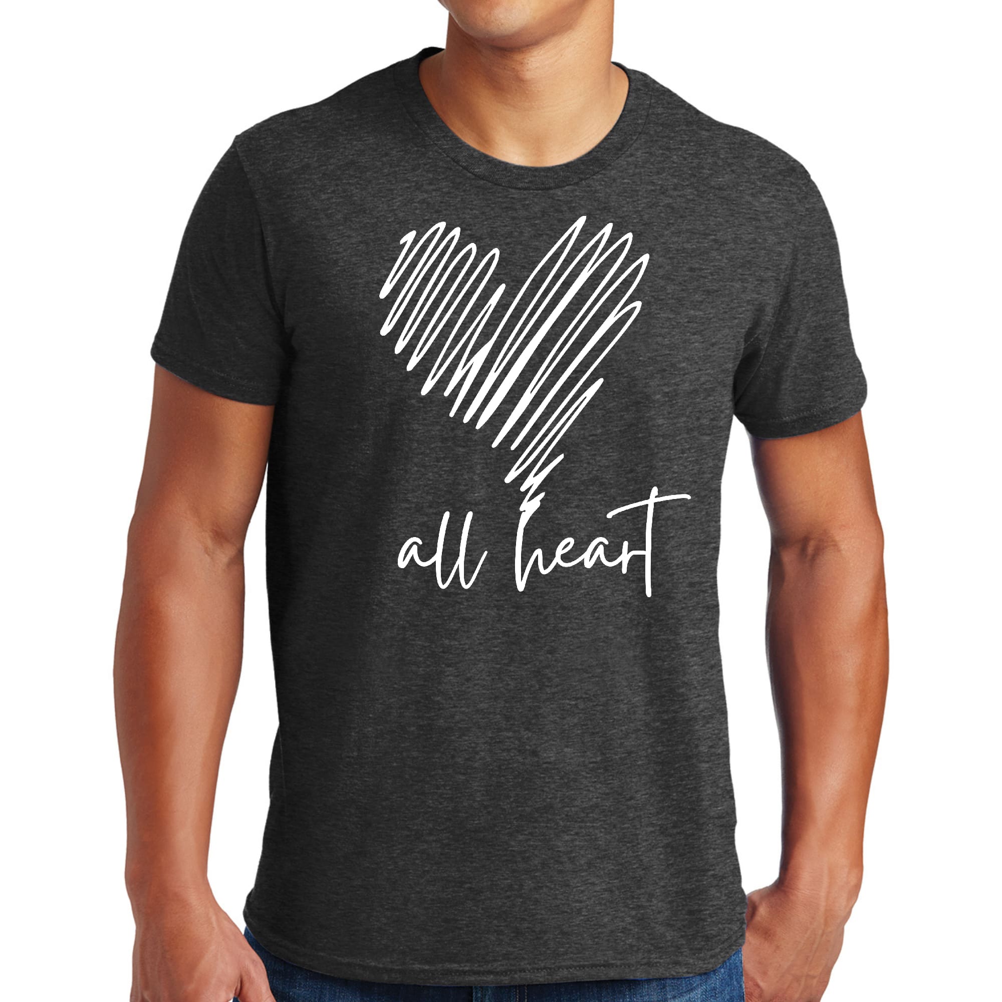 Men's graphic t-shirt featuring 'Say it Soul - All Heart' line art print, showcasing a stylish and comfortable design.