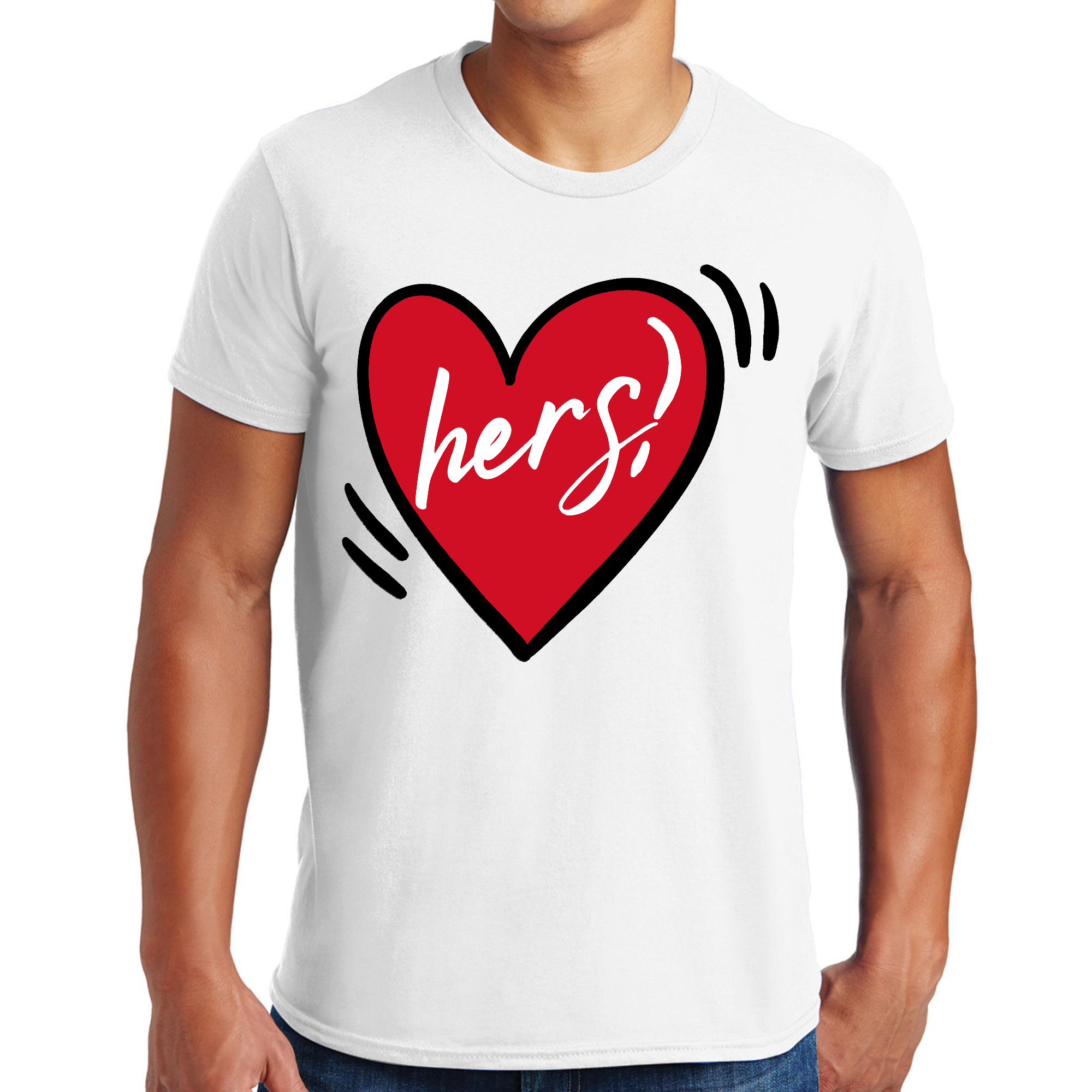 Men's Graphic T-shirt featuring the phrase 'Say it Soul Her Heart', designed for couples, showcasing a soft cotton fabric and unisex fit.