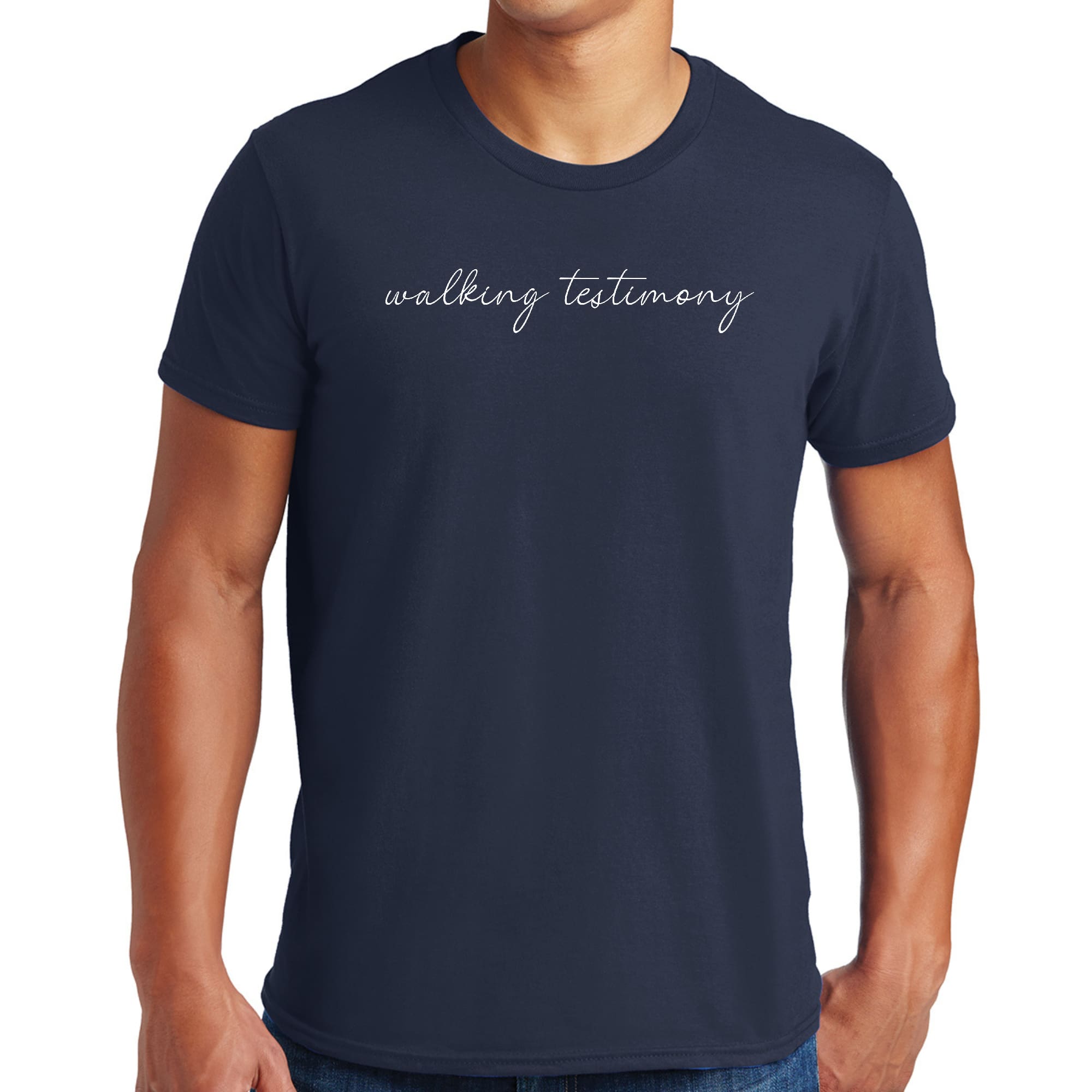 Mens Graphic T-shirt featuring Say it Soul Walking Testimony illustration, made from soft preshrunk cotton, available in sizes S-5XL.