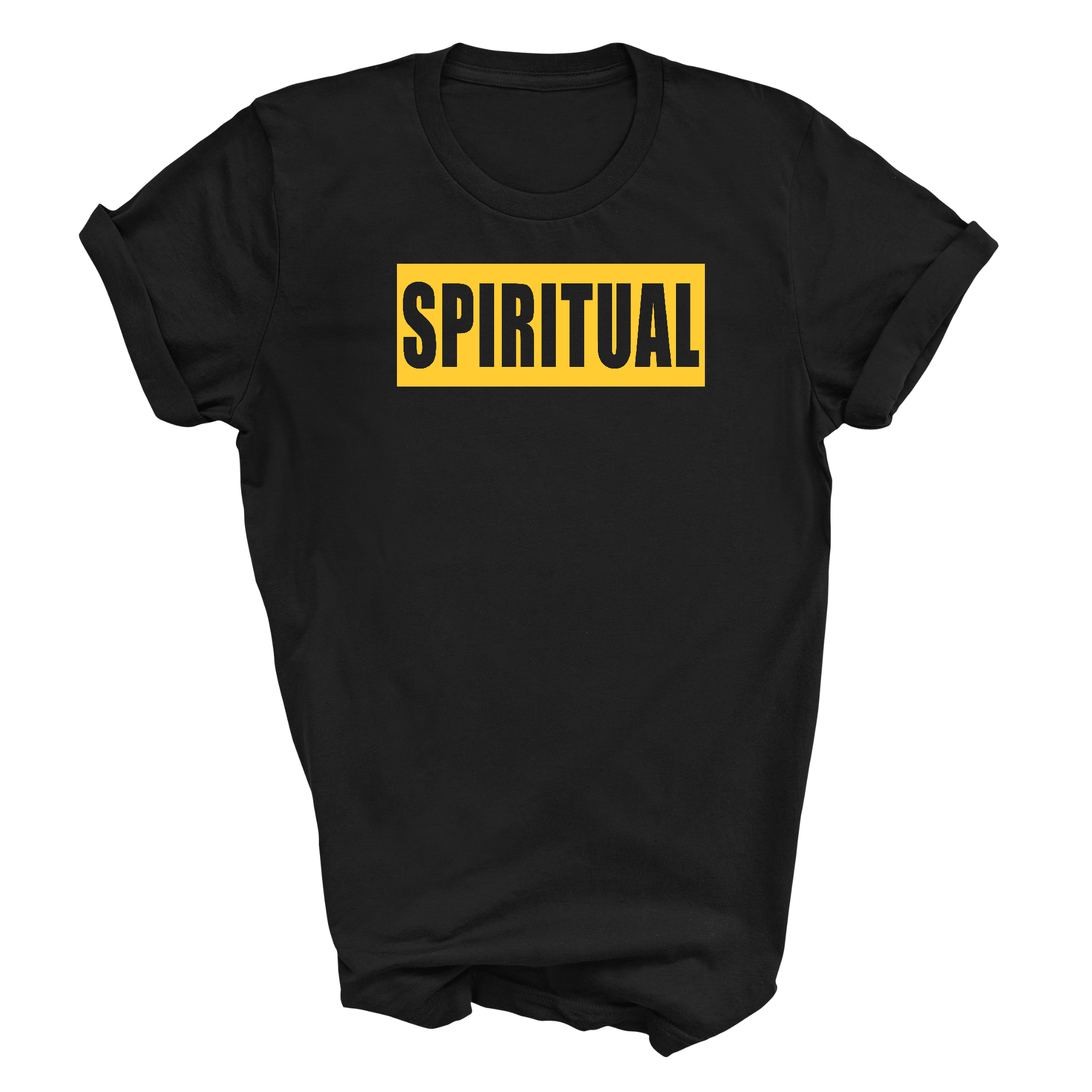 Men's Graphic T-shirt in yellow and gold colorblock design, showcasing a spiritual illustration on soft cotton fabric.