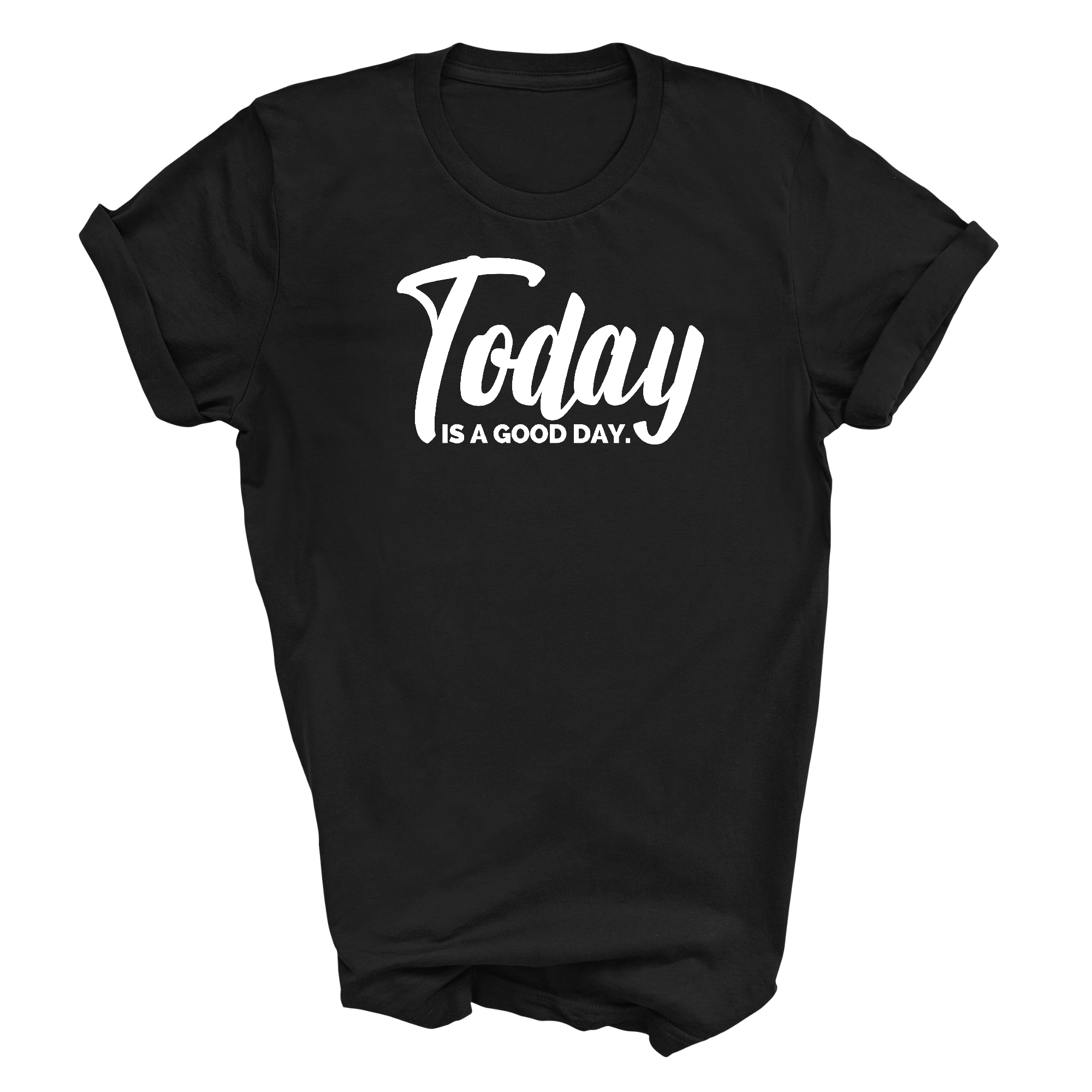 Men's Graphic T-shirt in black featuring the phrase 'Today is a Good Day', made from soft preshrunk cotton, available in sizes S-5XL.