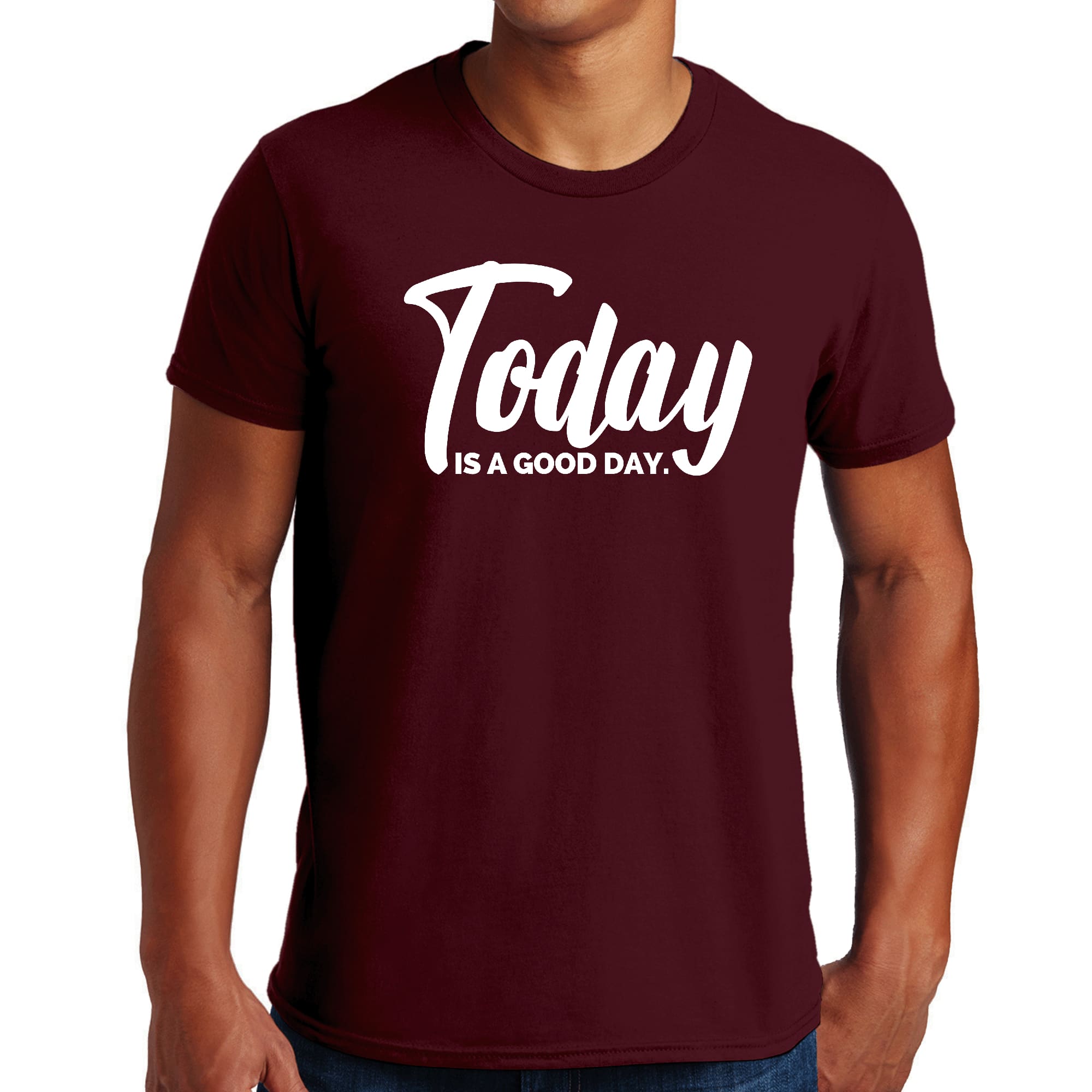 Men's Graphic T-shirt in black featuring the phrase 'Today is a Good Day', made from soft preshrunk cotton, available in sizes S-5XL.