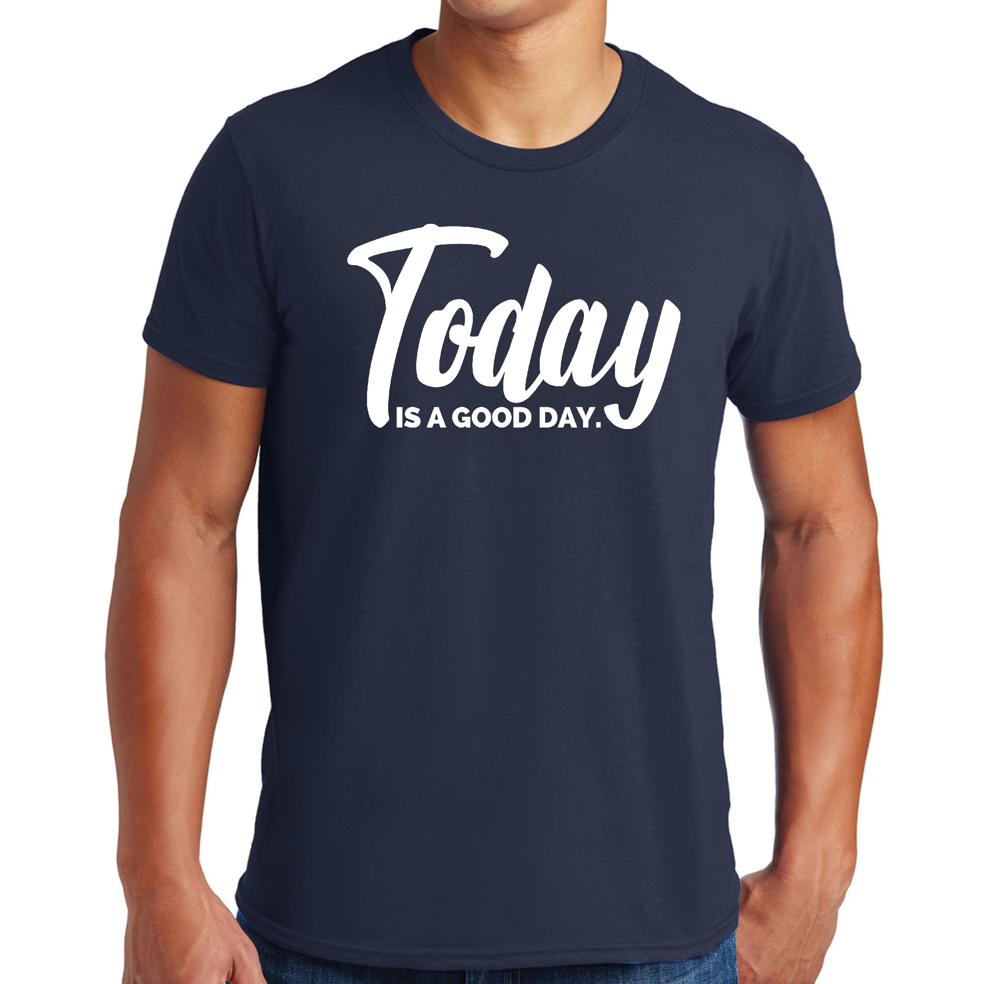 Men's Graphic T-shirt in black featuring the phrase 'Today is a Good Day', made from soft preshrunk cotton, available in sizes S-5XL.