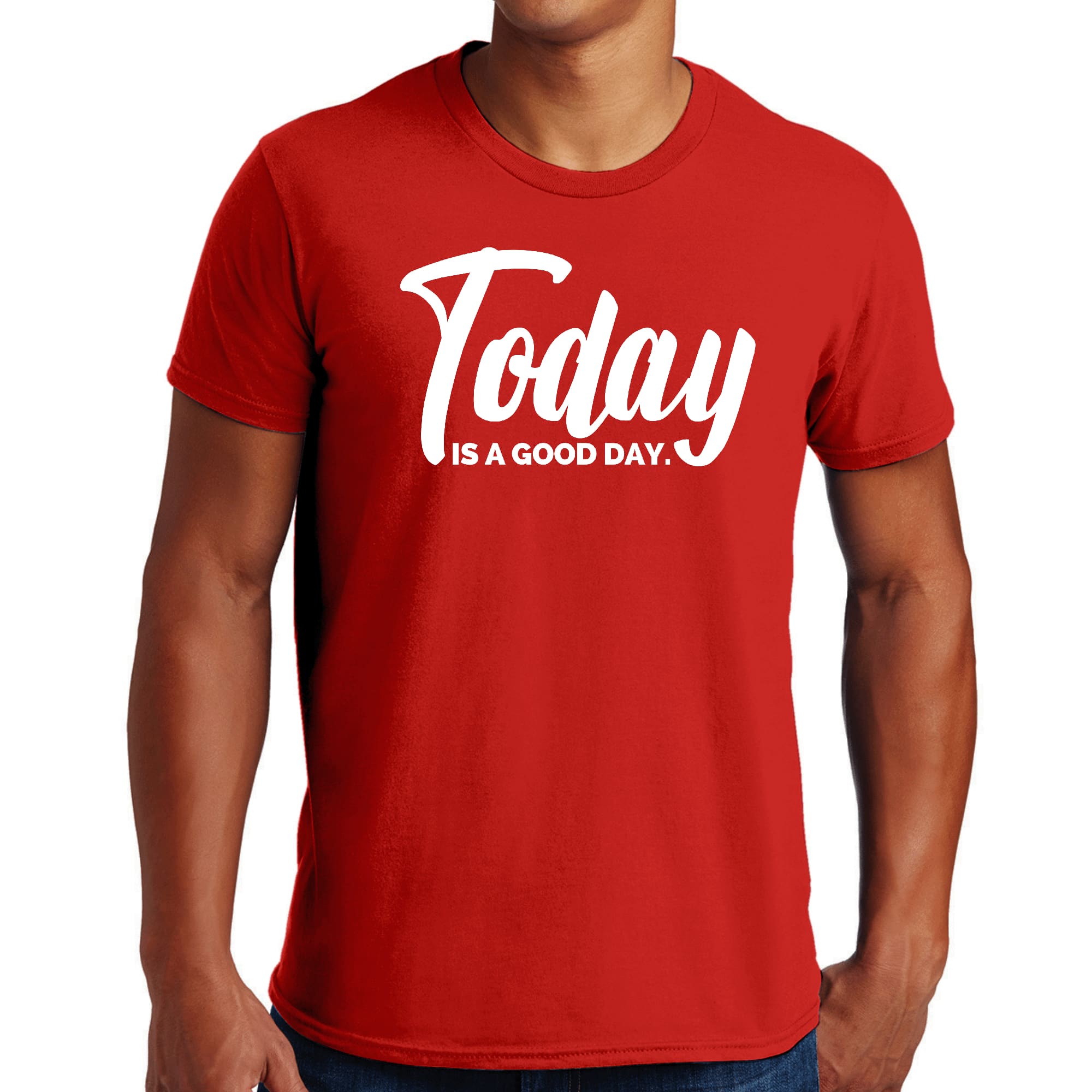 Men's Graphic T-shirt in black featuring the phrase 'Today is a Good Day', made from soft preshrunk cotton, available in sizes S-5XL.