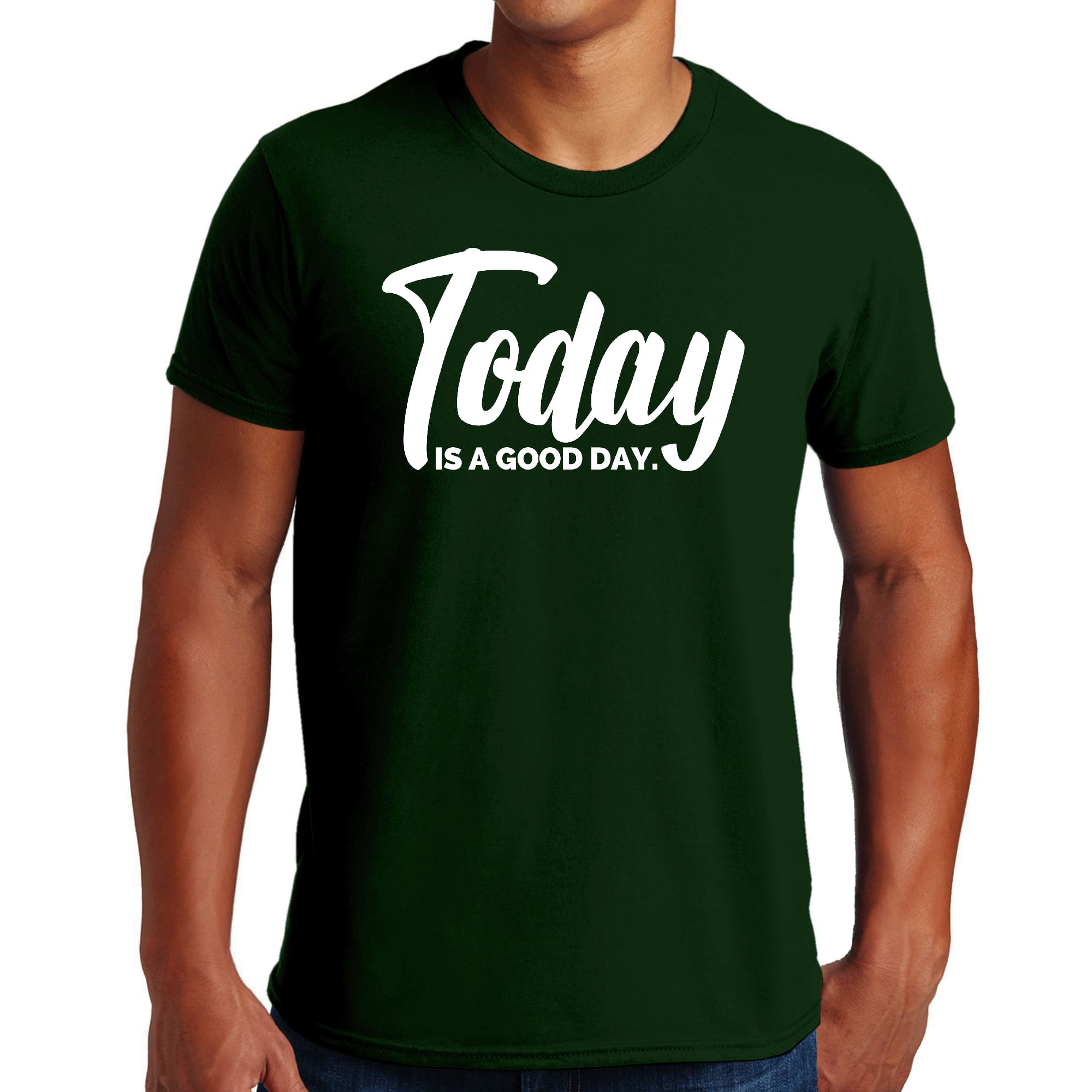 Men's Graphic T-shirt in black featuring the phrase 'Today is a Good Day', made from soft preshrunk cotton, available in sizes S-5XL.