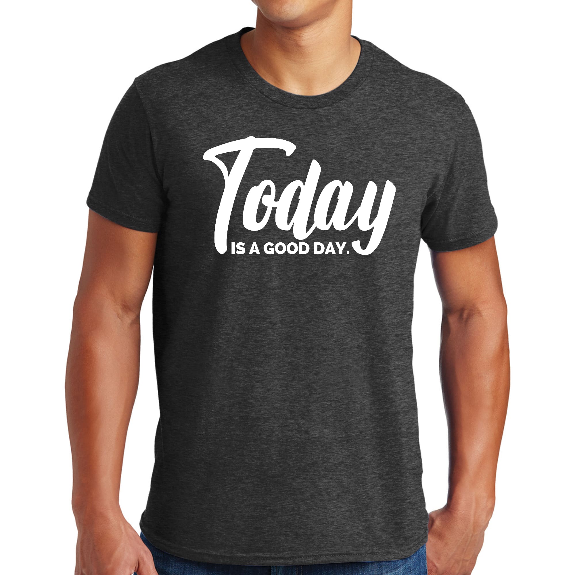 Men's Graphic T-shirt in black featuring the phrase 'Today is a Good Day', made from soft preshrunk cotton, available in sizes S-5XL.