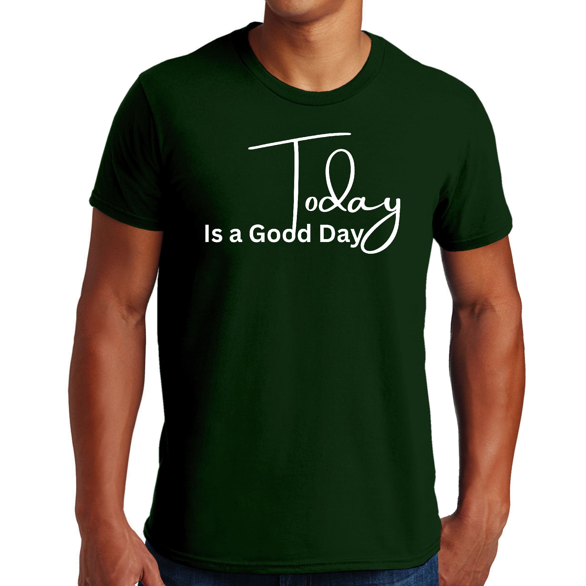 Men's Graphic T-shirt in black featuring the phrase 'Today is a Good Day', made from soft preshrunk cotton, available in sizes S-5XL.