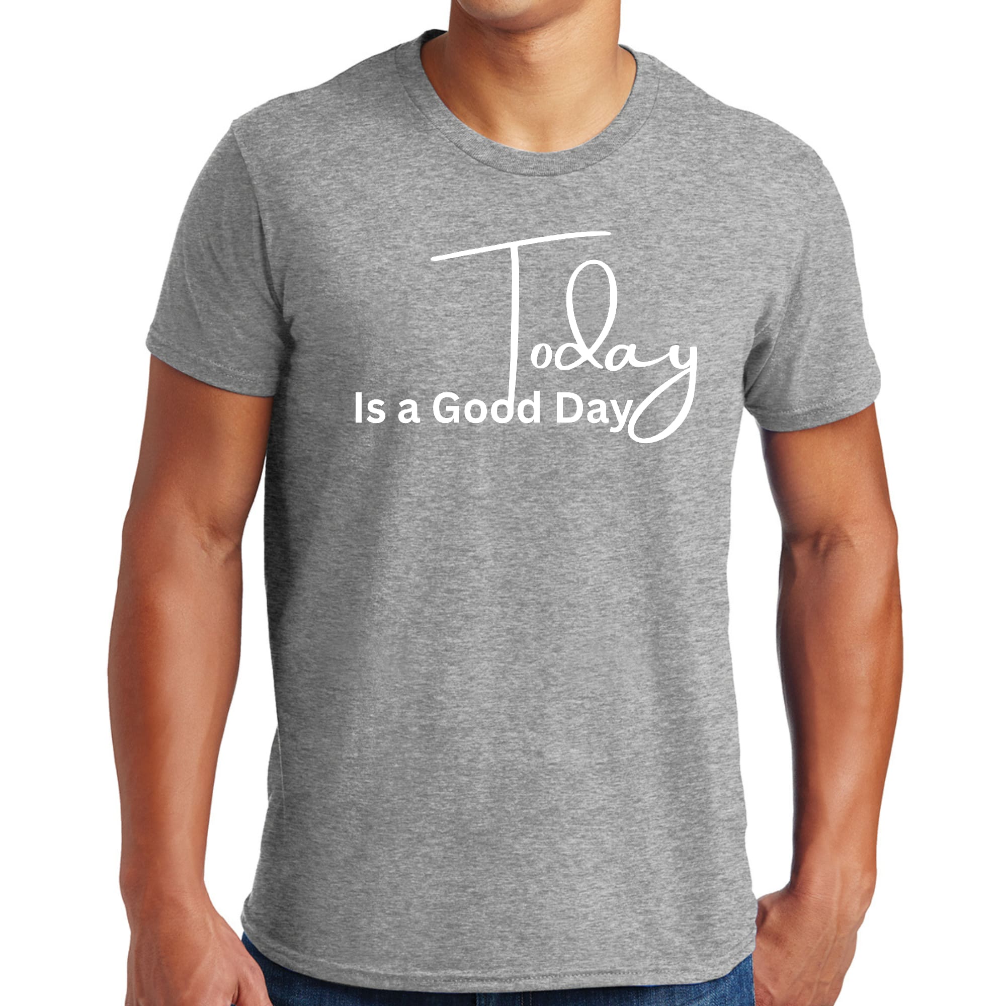 Men's Graphic T-shirt in black featuring the phrase 'Today is a Good Day', made from soft preshrunk cotton, available in sizes S-5XL.