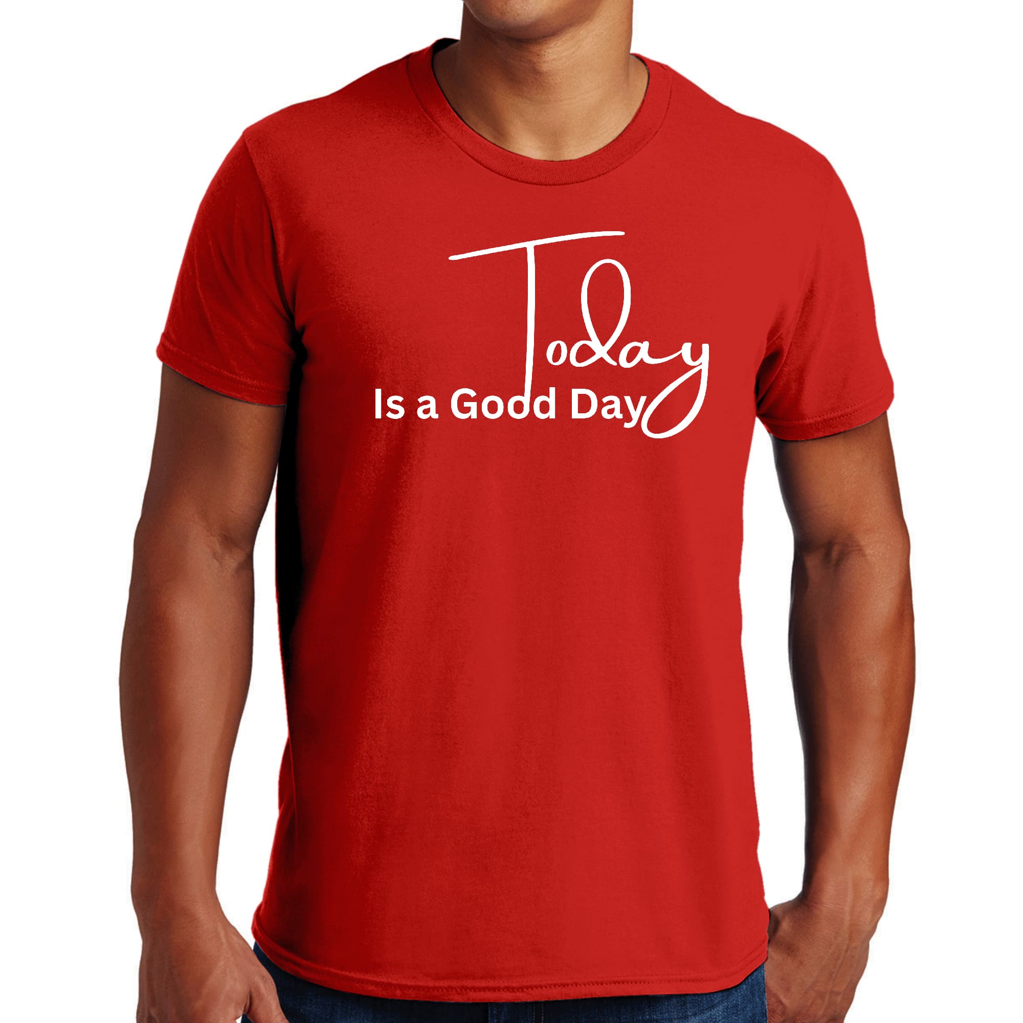 Men's Graphic T-shirt in black featuring the phrase 'Today is a Good Day', made from soft preshrunk cotton, available in sizes S-5XL.