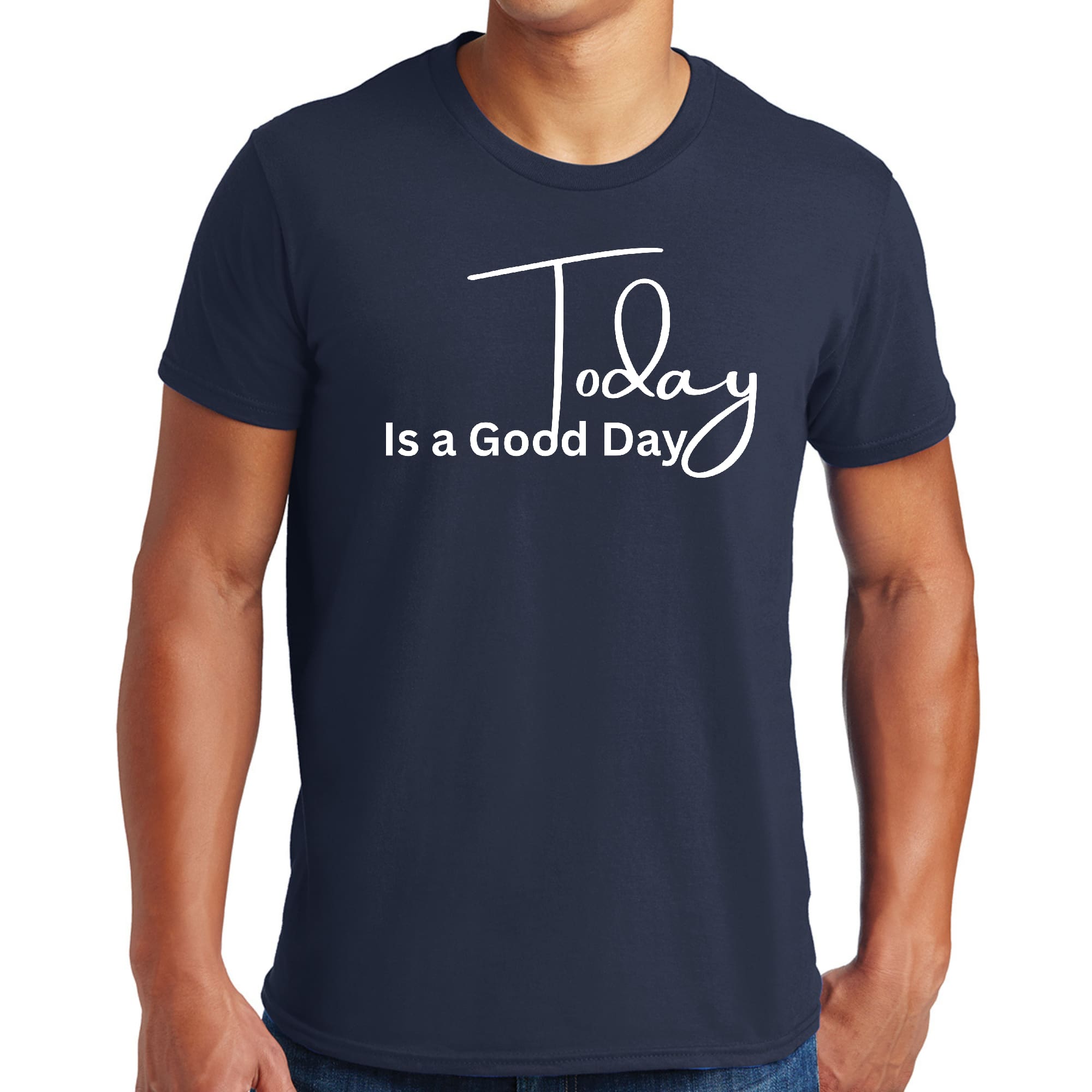 Men's Graphic T-shirt in black featuring the phrase 'Today is a Good Day', made from soft preshrunk cotton, available in sizes S-5XL.