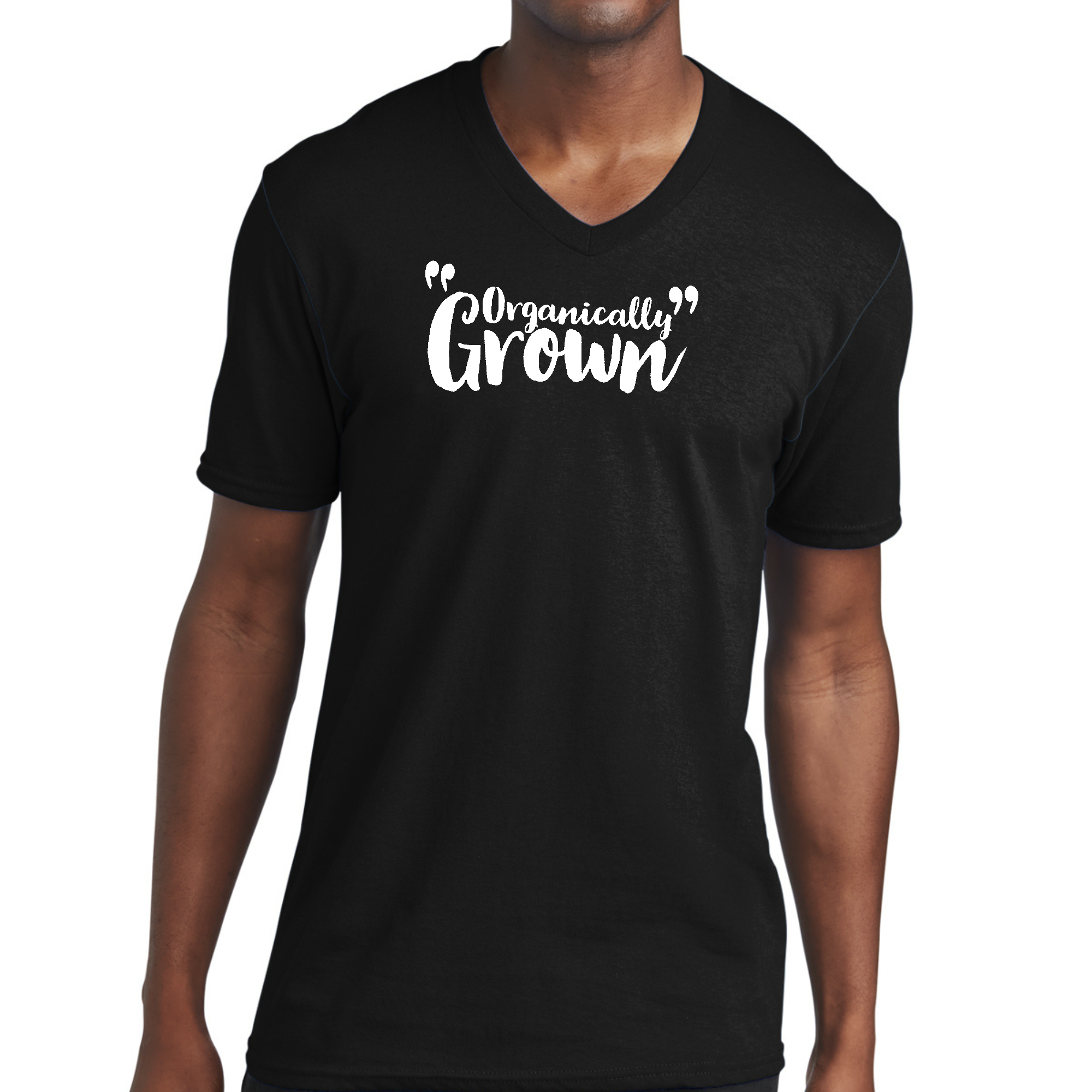 Mens Graphic V-neck T-shirt in soft preshrunk cotton featuring an inspiring affirmation design, perfect for casual wear.