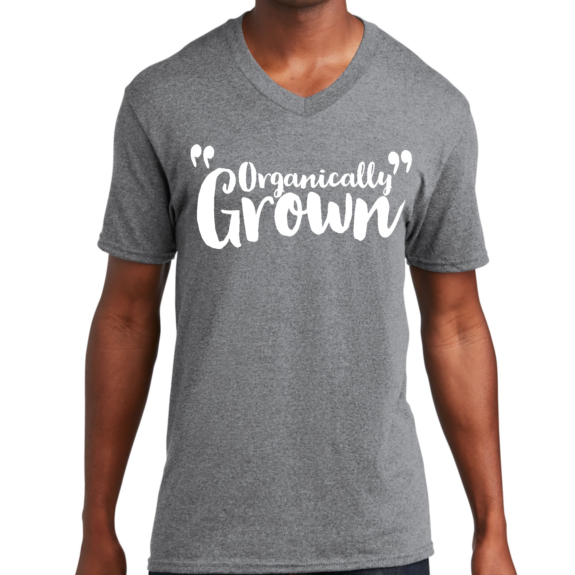 Mens Graphic V-neck T-shirt in soft preshrunk cotton featuring an inspiring affirmation design, perfect for casual wear.