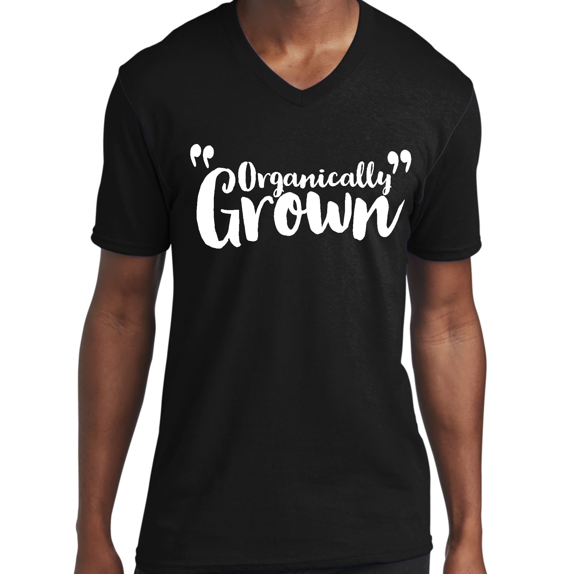 Mens Graphic V-neck T-shirt in soft preshrunk cotton featuring an inspiring affirmation design, perfect for casual wear.