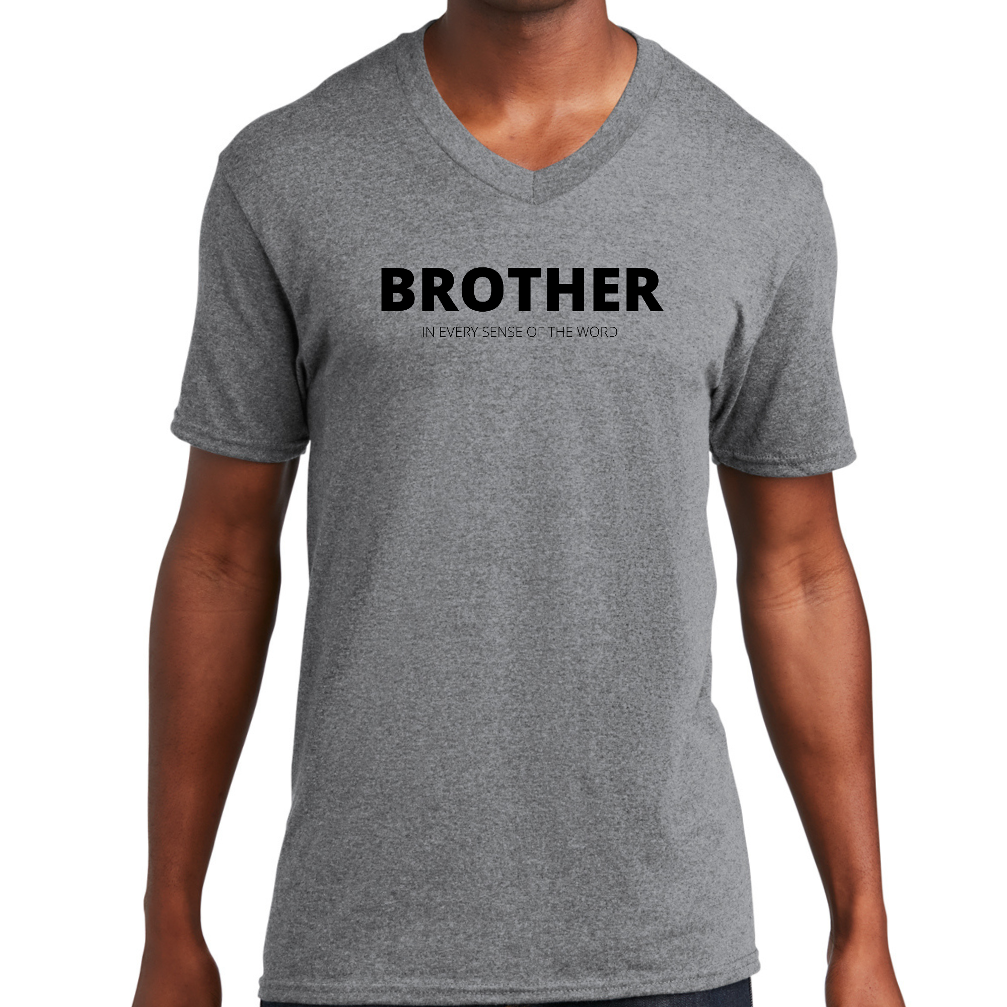 Mens Graphic V-neck T-shirt featuring a bold and artistic design with the phrase 'Say it Soul, Brother' in vibrant colors.