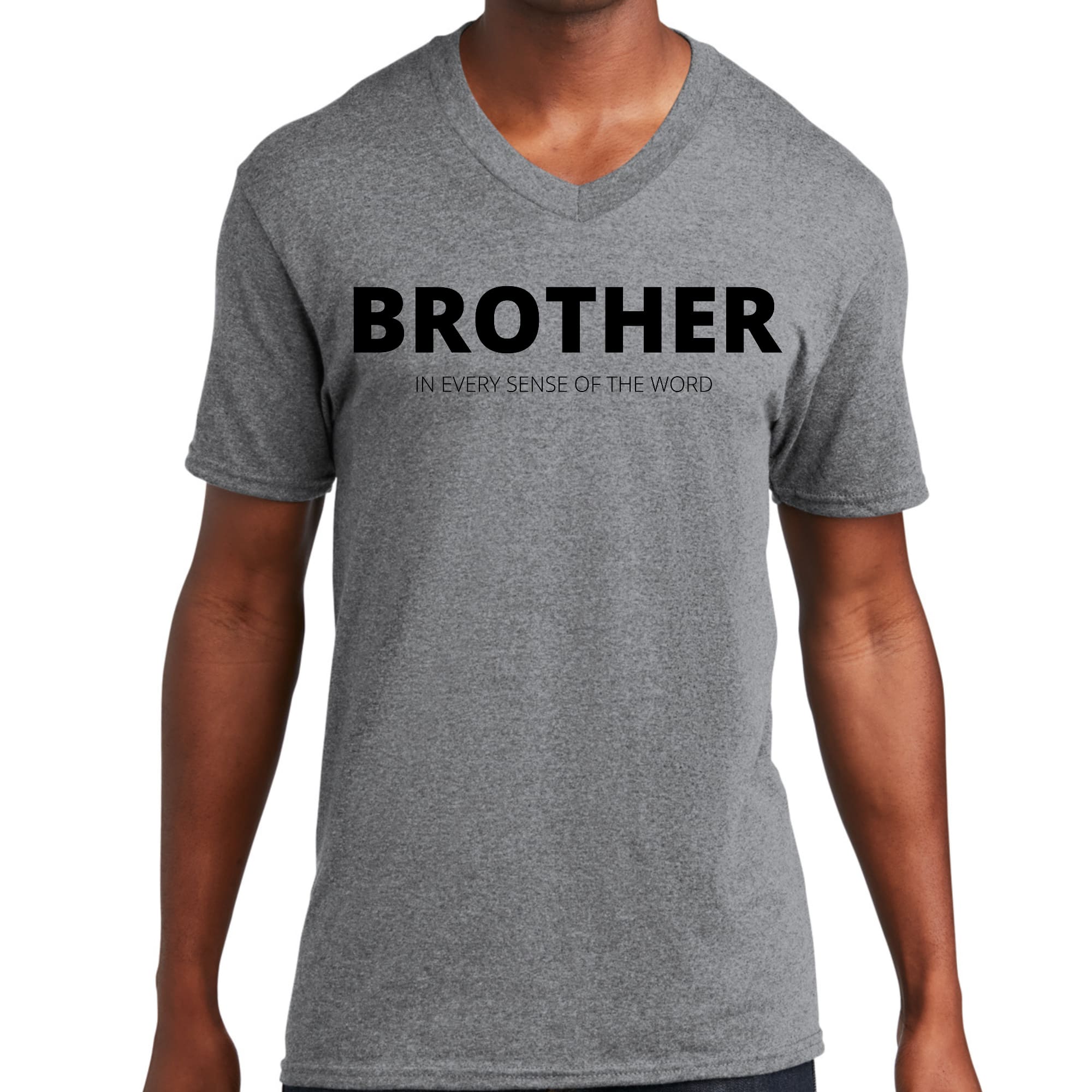 Mens Graphic V-neck T-shirt featuring a bold and artistic design with the phrase 'Say it Soul, Brother' in vibrant colors.