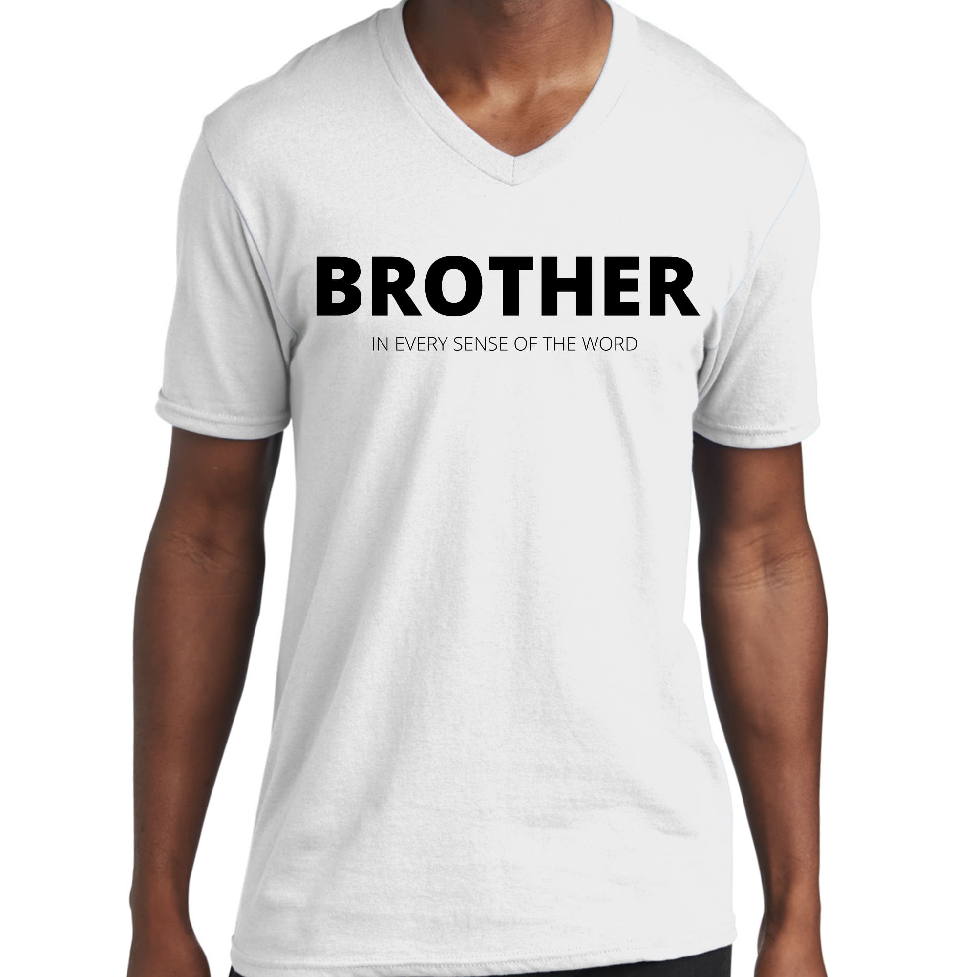 Mens Graphic V-neck T-shirt featuring a bold and artistic design with the phrase 'Say it Soul, Brother' in vibrant colors.