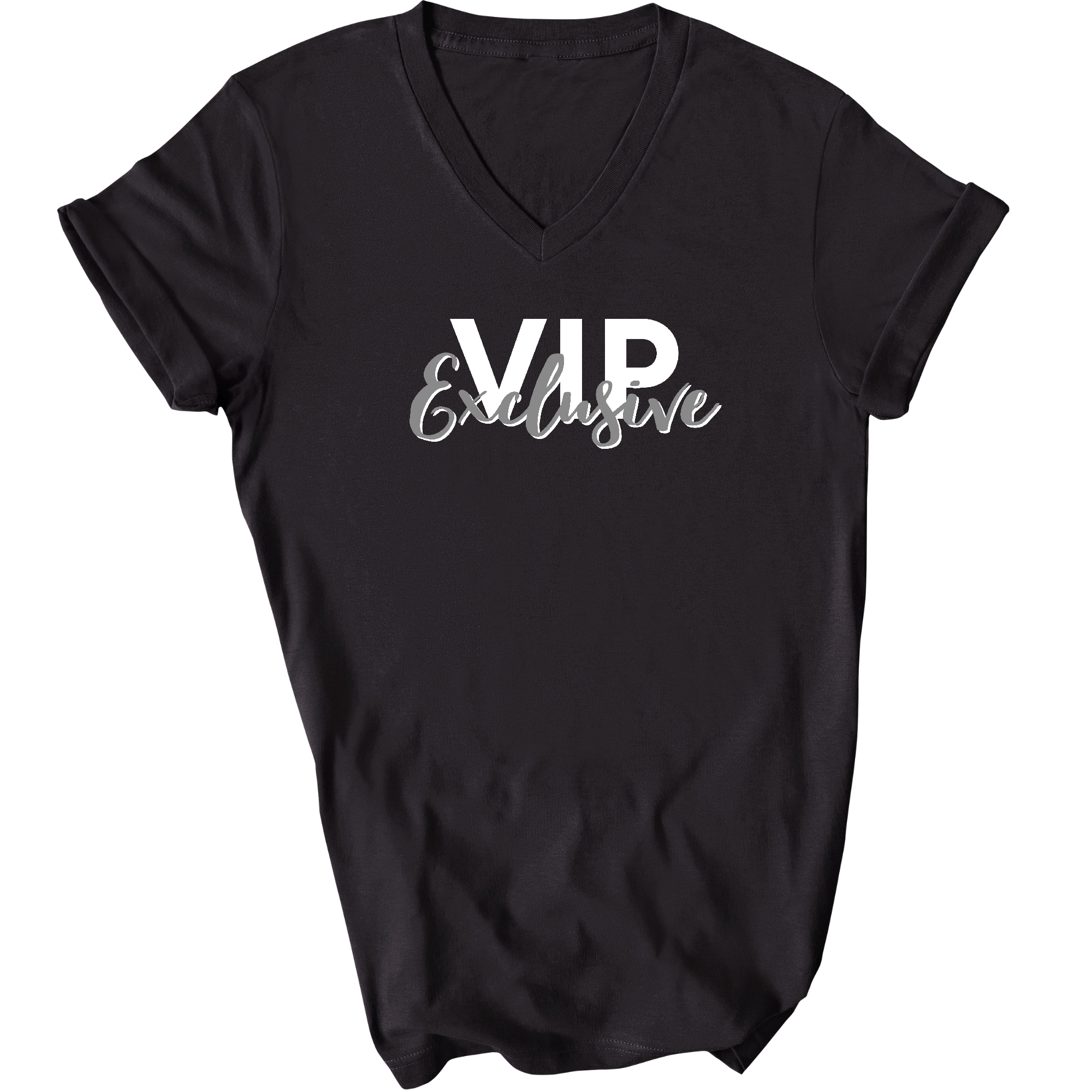 VIP Exclusive Grey and White Men's Graphic V-neck T-shirt showcasing its stylish design and soft fabric.