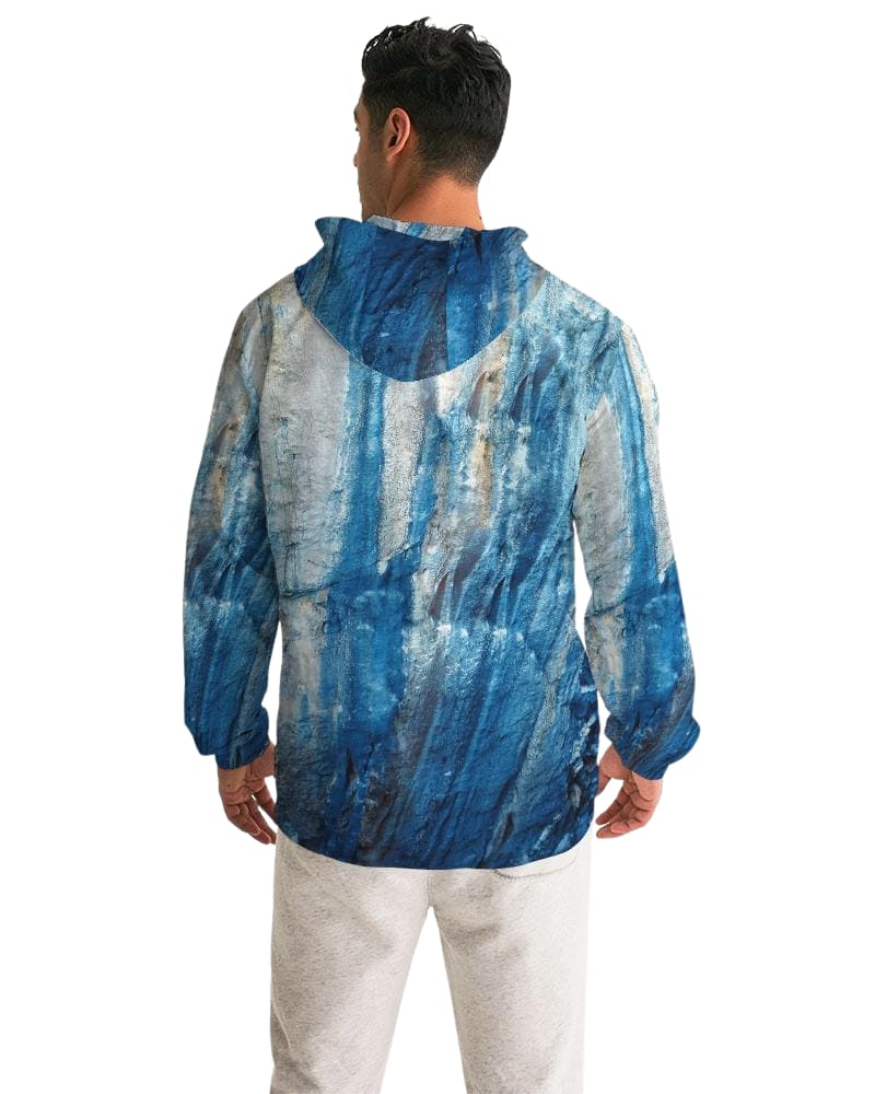 Men's Hooded Windbreaker in blue, showcasing its lightweight, water-resistant fabric and stylish design, perfect for casual and sports activities.