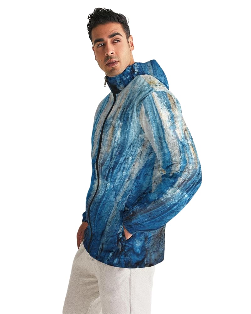 Men's Hooded Windbreaker in blue, showcasing its lightweight, water-resistant fabric and stylish design, perfect for casual and sports activities.