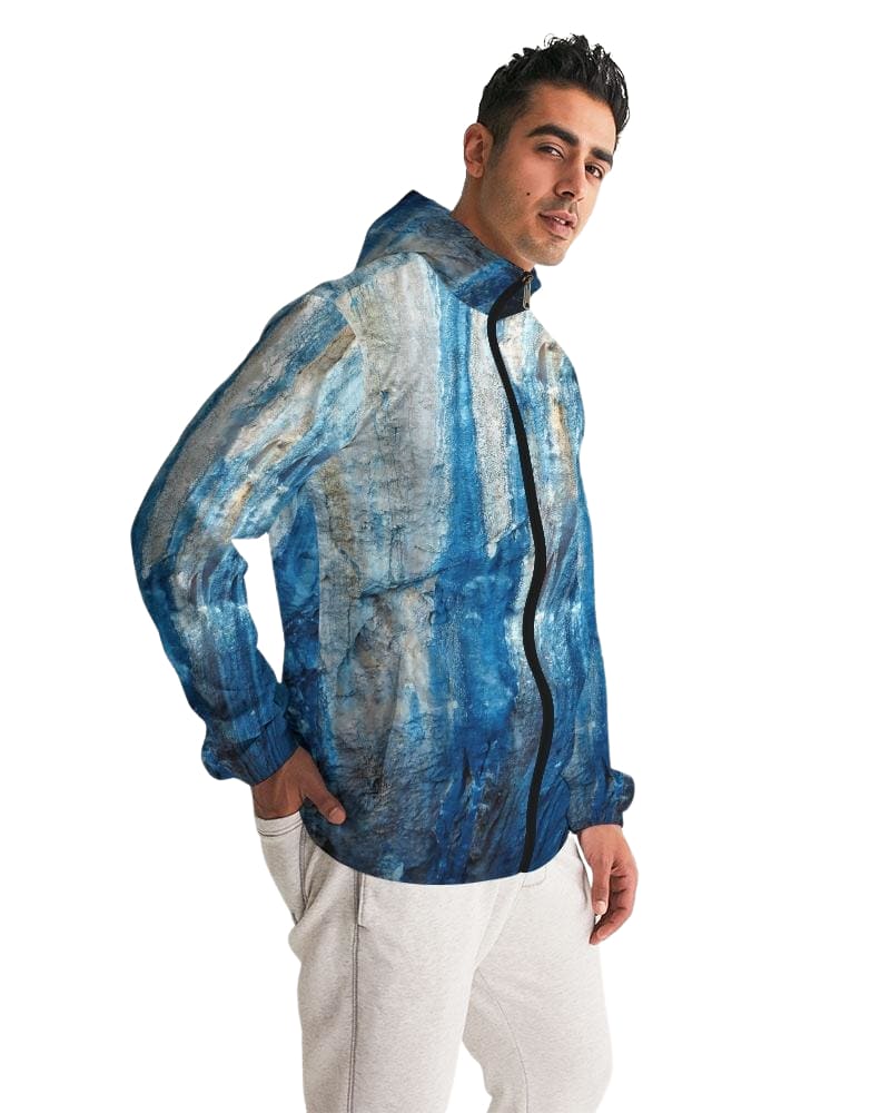 Men's Hooded Windbreaker in blue, showcasing its lightweight, water-resistant fabric and stylish design, perfect for casual and sports activities.