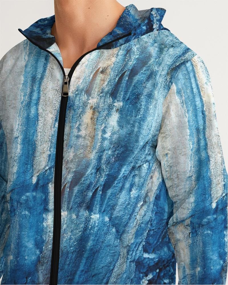 Men's Hooded Windbreaker in blue, showcasing its lightweight, water-resistant fabric and stylish design, perfect for casual and sports activities.