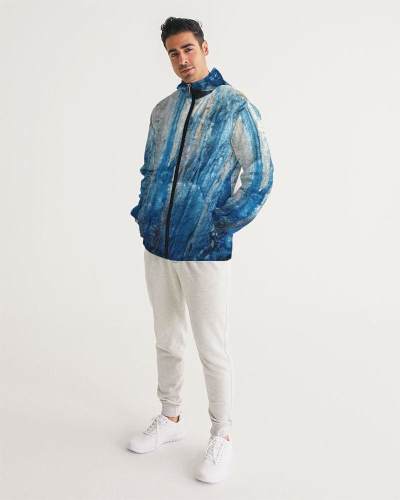 Men's Hooded Windbreaker in blue, showcasing its lightweight, water-resistant fabric and stylish design, perfect for casual and sports activities.