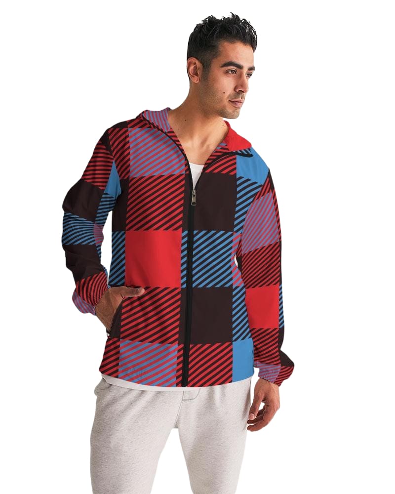 Men's Hooded Windbreaker in multicolor, showcasing its lightweight and water-resistant fabric, perfect for casual and sports activities.