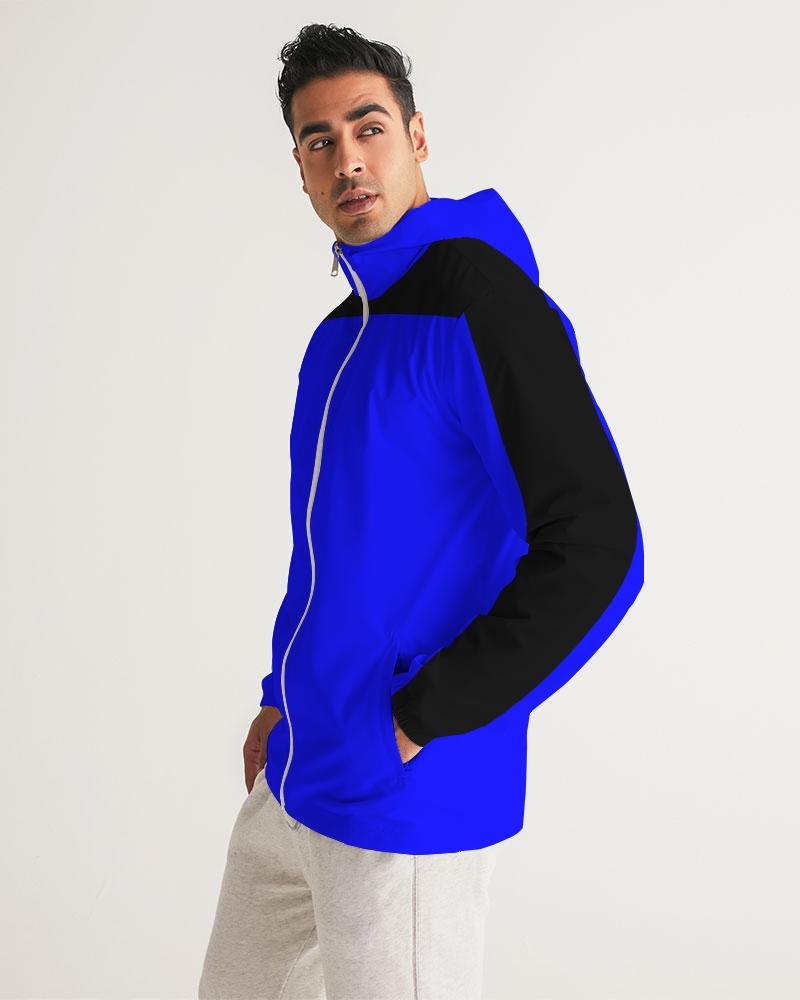 Men's Hooded Windbreaker in royal blue, showcasing its lightweight and water-resistant fabric with a stylish design.