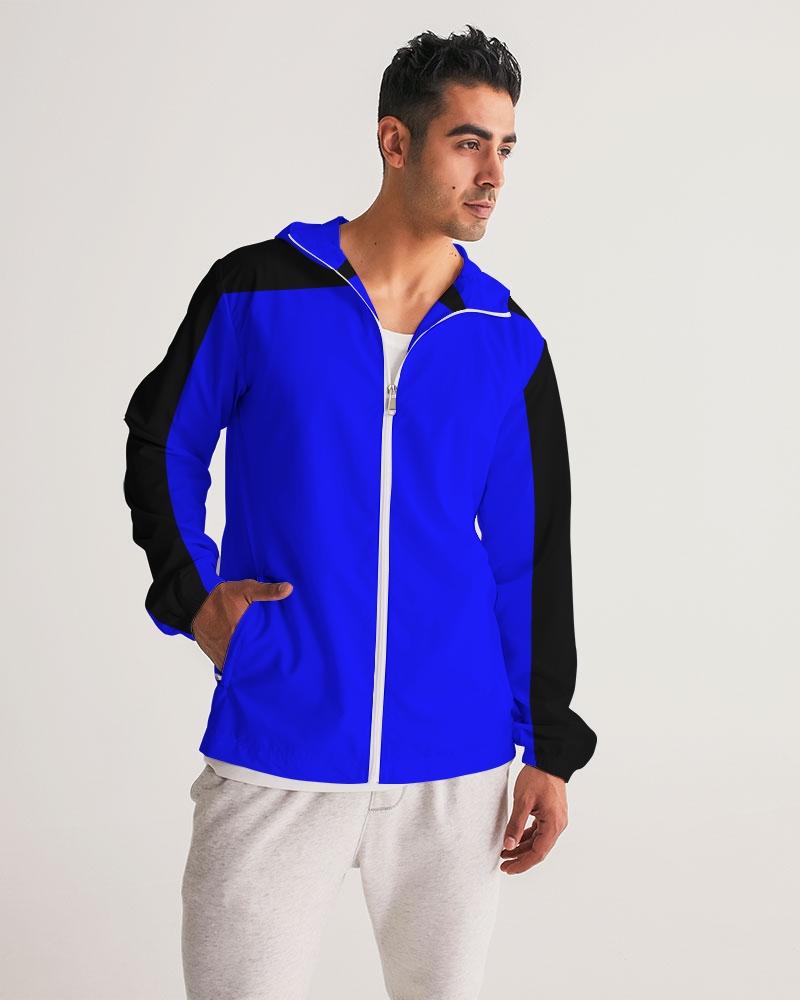 Men's Hooded Windbreaker in royal blue, showcasing its lightweight and water-resistant fabric with a stylish design.