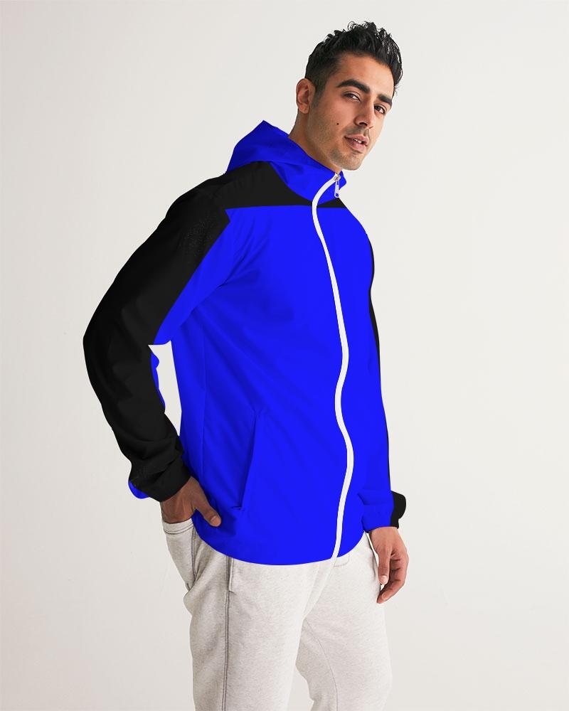 Men's Hooded Windbreaker in royal blue, showcasing its lightweight and water-resistant fabric with a stylish design.