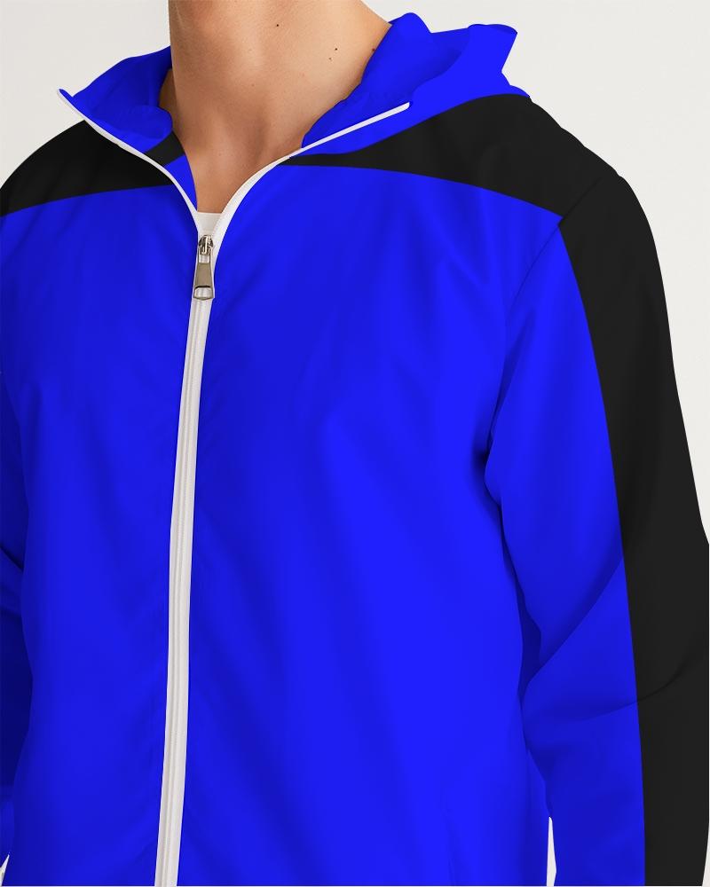 Men's Hooded Windbreaker in royal blue, showcasing its lightweight and water-resistant fabric with a stylish design.