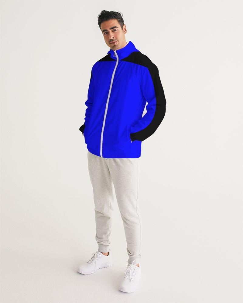 Men's Hooded Windbreaker in royal blue, showcasing its lightweight and water-resistant fabric with a stylish design.