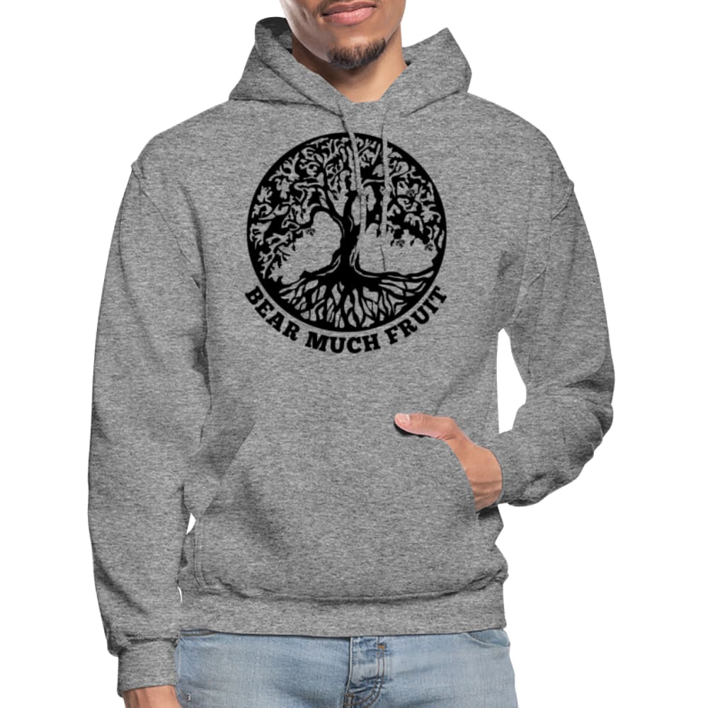 Men's black pullover hoodie featuring a bear graphic, showcasing a stylish and versatile design suitable for various occasions.