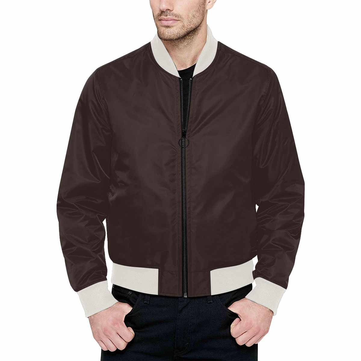 Men's Carafe Brown Bomber Jacket featuring quilted lining and stylish all-over print design.