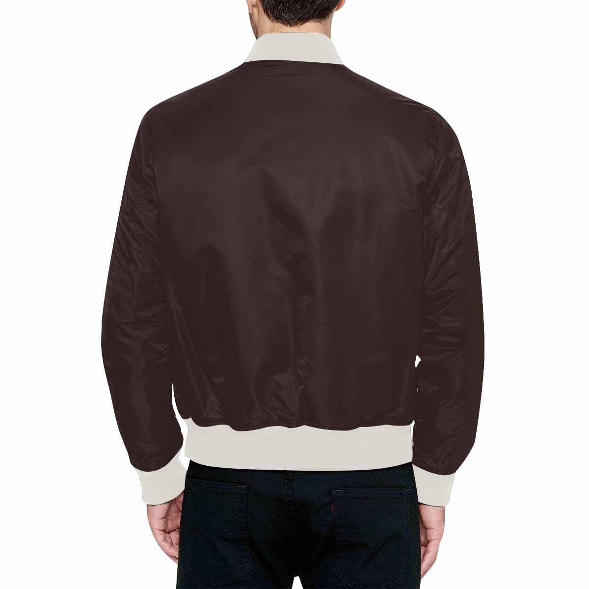 Men's Carafe Brown Bomber Jacket featuring quilted lining and stylish all-over print design.