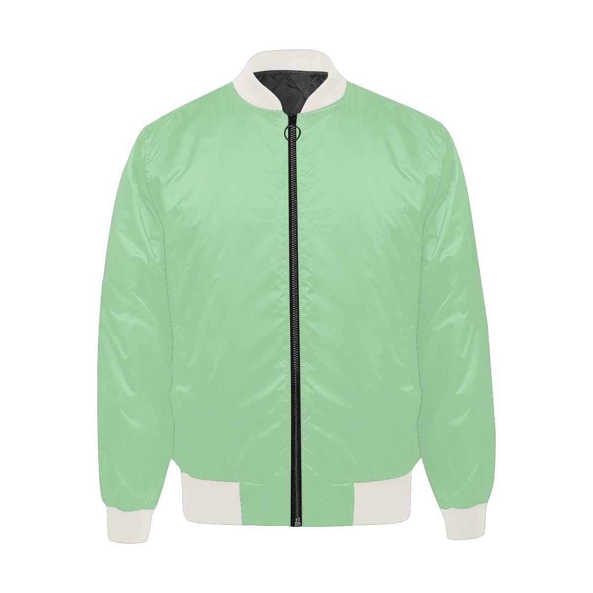 Men's Celadon Green Bomber Jacket featuring a quilted lining and personalized all-over print design, with classic zipper and pouch pockets.