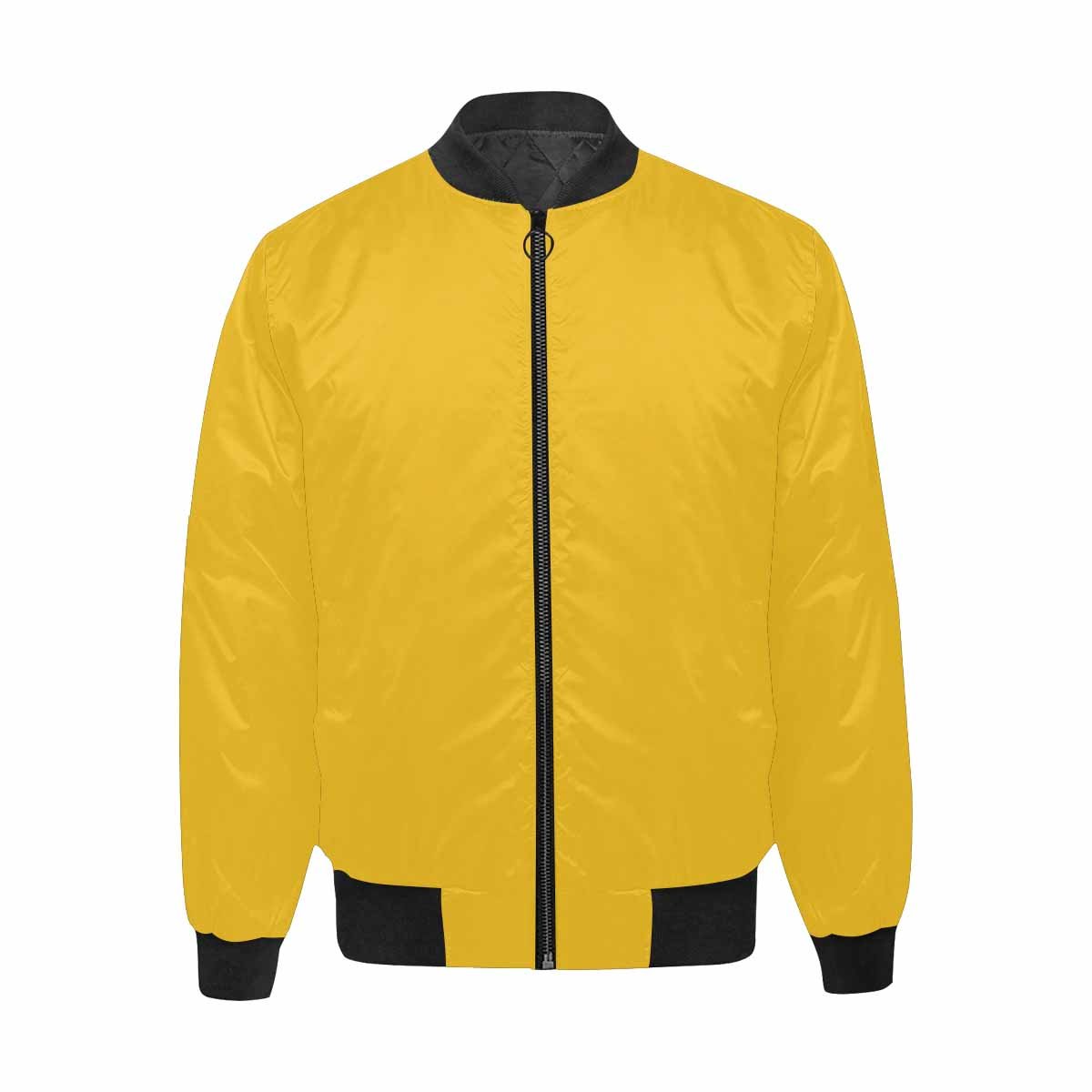 Mens Freesia Yellow and Black Bomber Jacket with quilted lining and zipper closure, featuring stylish all-over print and two pouch pockets.