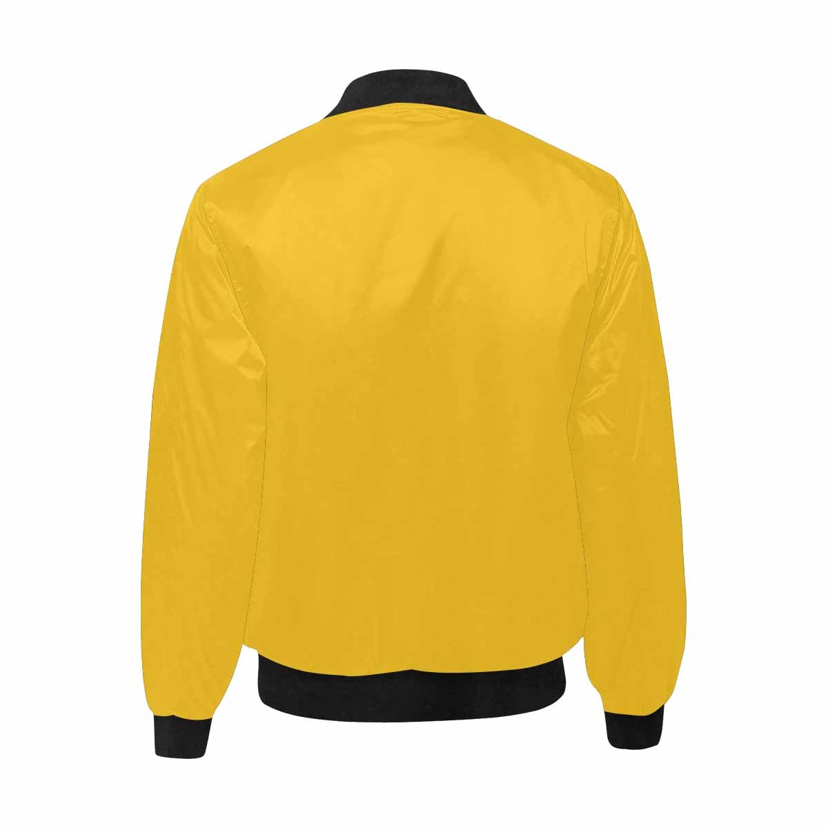 Mens Freesia Yellow and Black Bomber Jacket with quilted lining and zipper closure, featuring stylish all-over print and two pouch pockets.