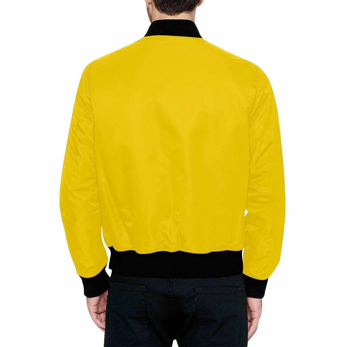 Men's Gold Yellow and Black Bomber Jacket featuring a quilted lining and personalized print design.