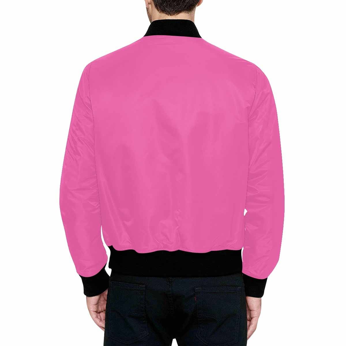 Men's Hot Pink and Black Bomber Jacket featuring a quilted lining and stylish design with zipper and pouch pockets.